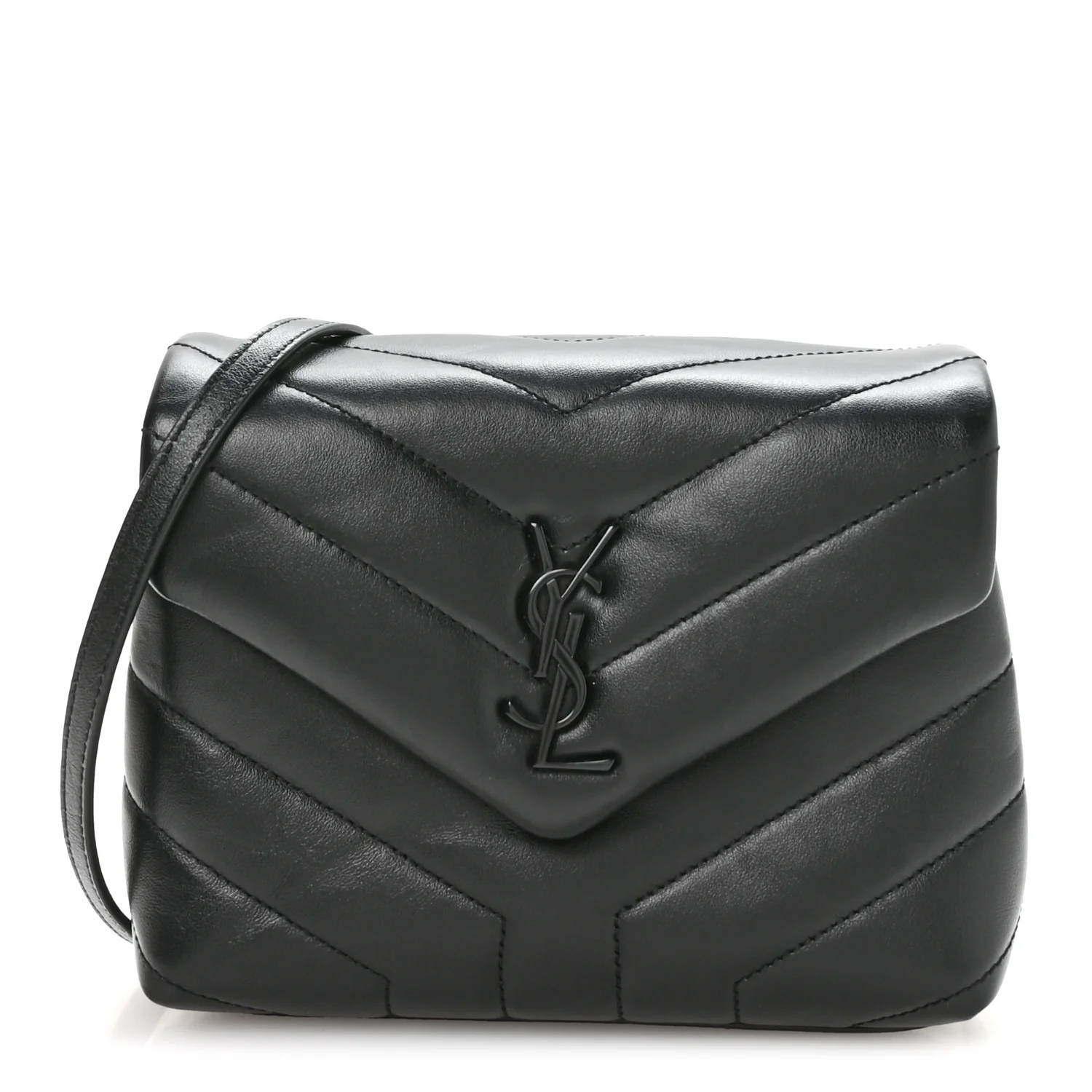 Calfskin Y Quilted Monogram Monochrome Toy Loulou Crossbody Bag Black