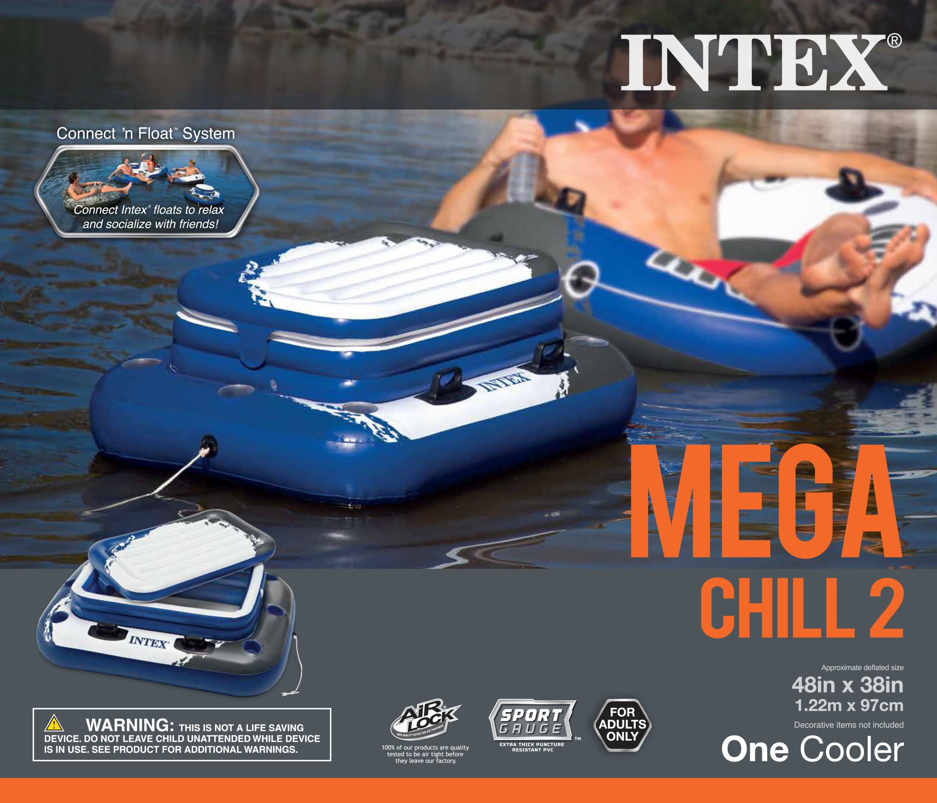 Intex Inflatable Mega Chill II 72-Can Beverage Cooler Float with Lid, White
