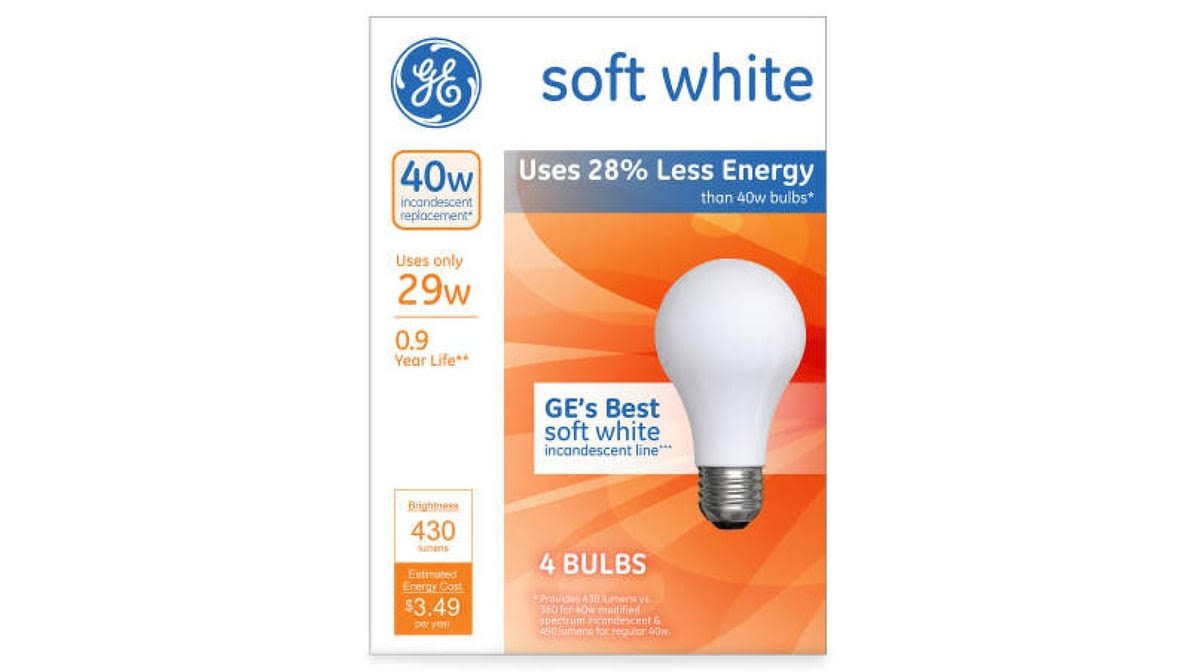 Ge Light Bulb, Incandescent, Soft White, 29 Watts - 4 light bulbs