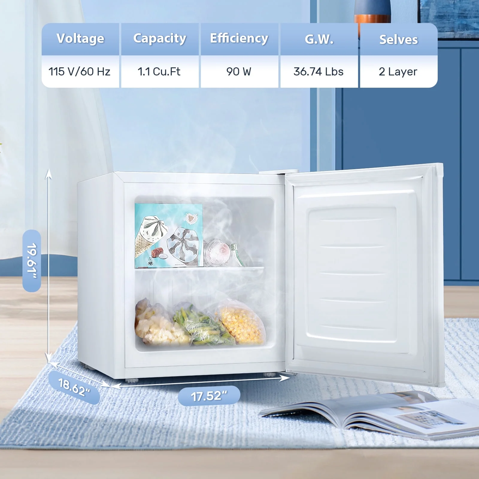 Upright Freezer, 1.2cu.ft Mini Freezer with Adjustable Thermostat Removable Shelves, Stand Up Freezer for Home/Office/Dorm, White(White) - Image 8