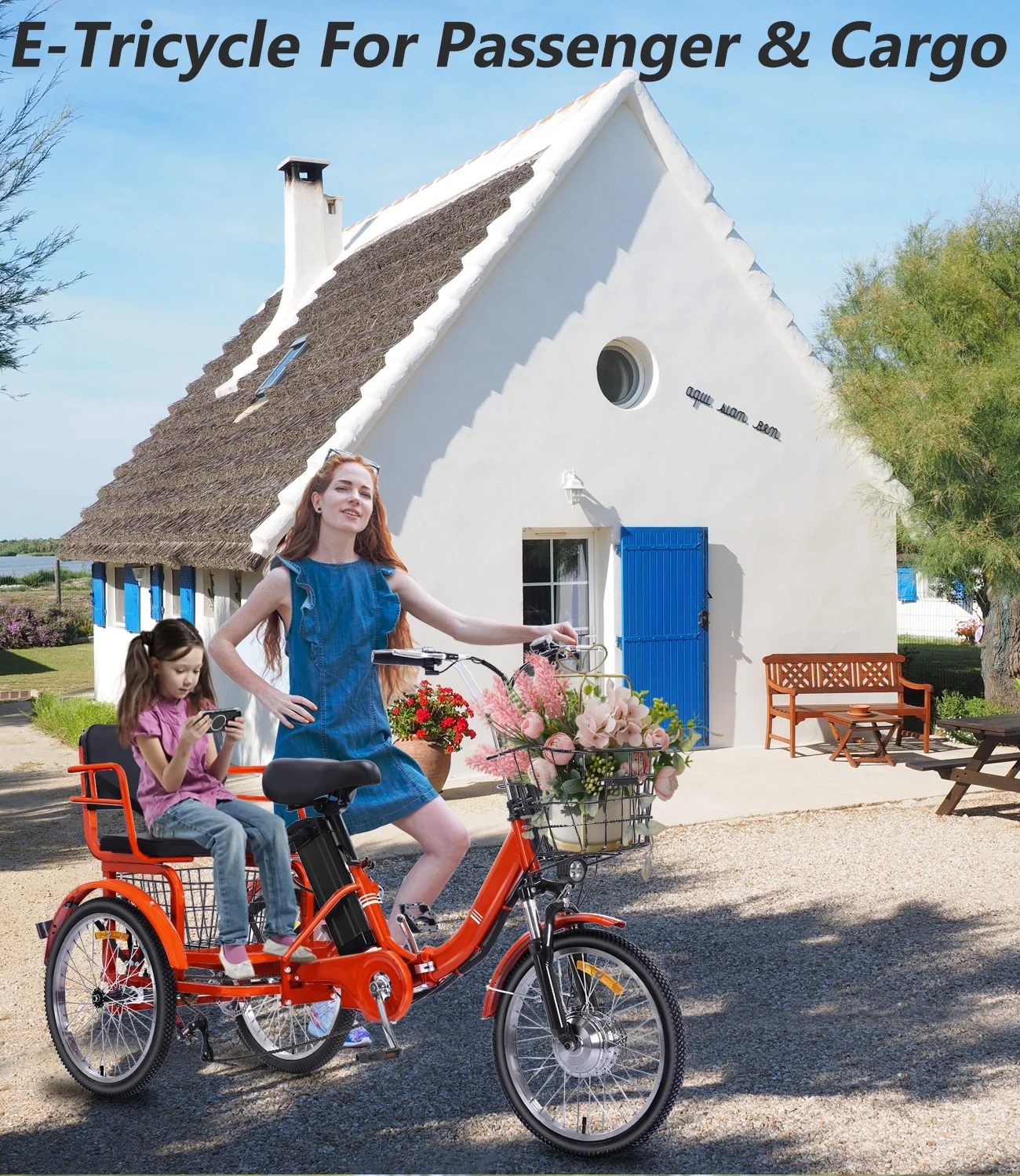 Electric Tricycle for Adults Folding Electric Trike 3 Wheel Electric Trike with Two-seater Large Basket Super Powerful Brushless 350W Motor 48V13AH Lithium Battery Max 20MPH E-Tricycle Orange - Image 8