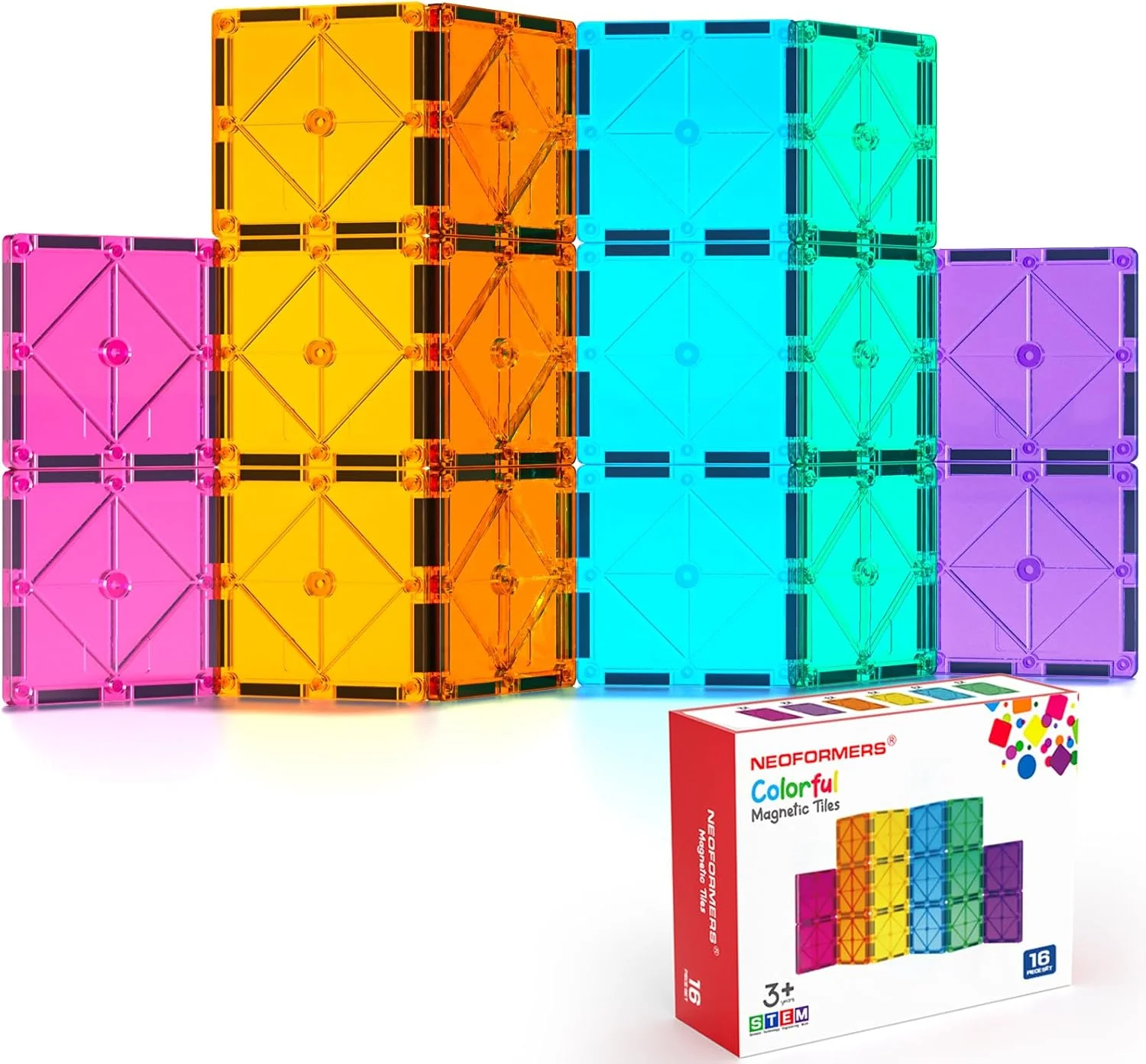 16PCS Magnetic Tiles Equilateral Triangle Expansion Pack, STEM Educational Construction Stacking Blocks, Compatible with Major Brands (16PC Equilateral Triangle)