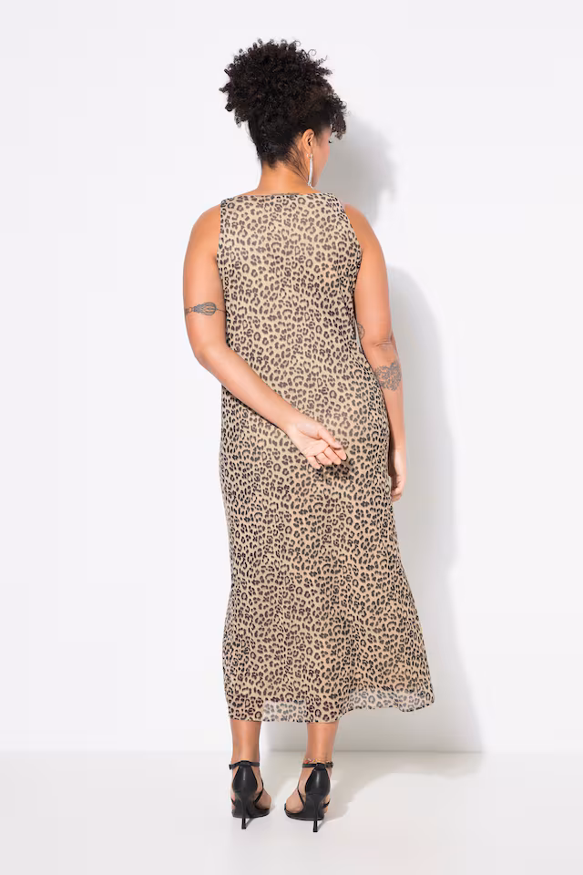 A-line mesh leopard pattern maxi dress with 3D flowers