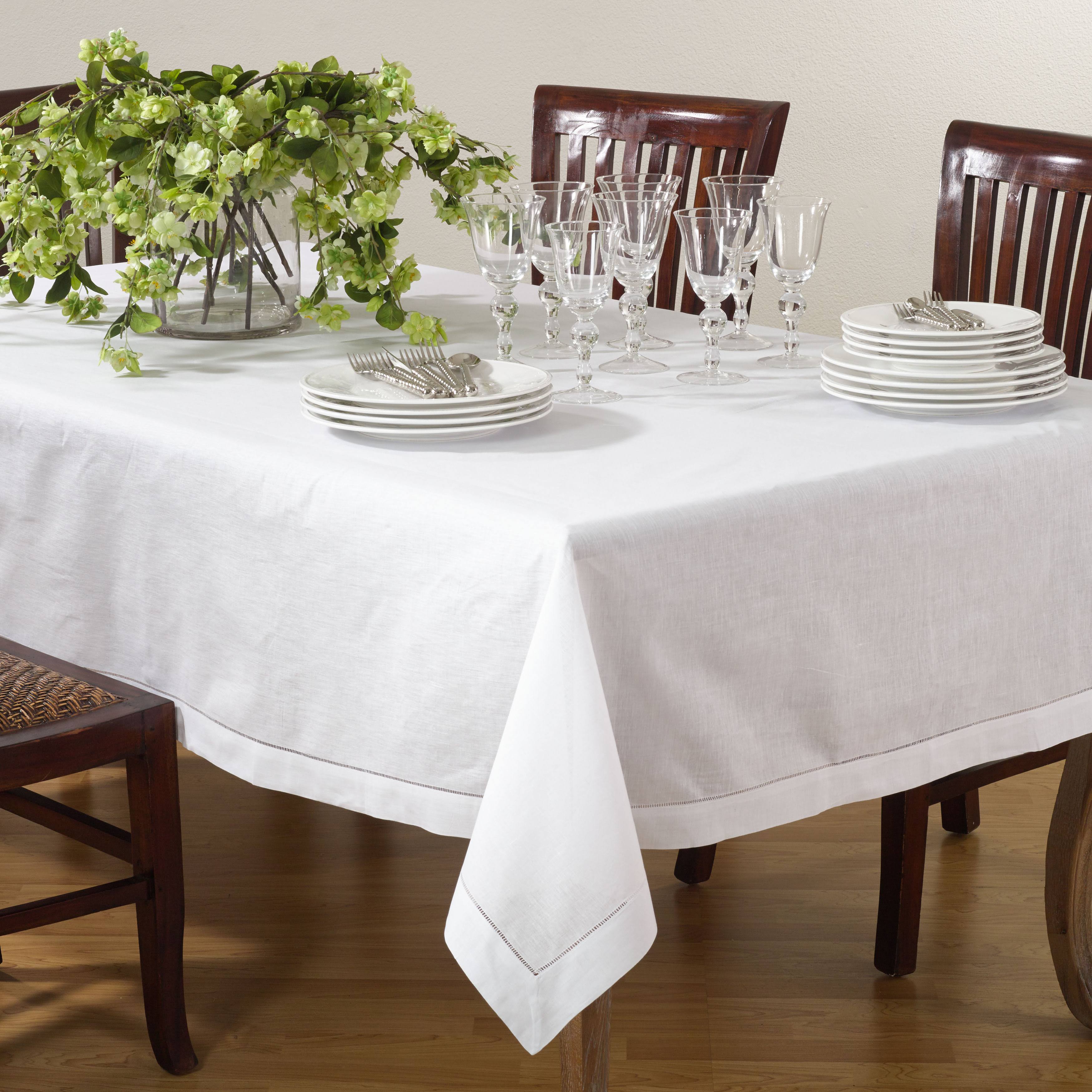 Saro Lifestyle 65 x 120 in. Hemstitched Tablecloth, White