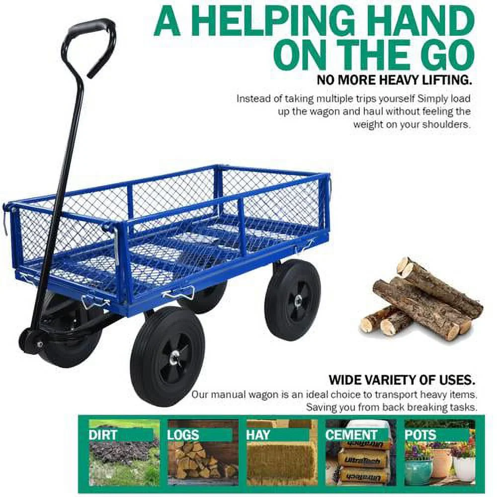 UBesGoo Garden Wagon Tool Cart Wagon Heavy-Duty Beach Lawn Yard Landscape Blue