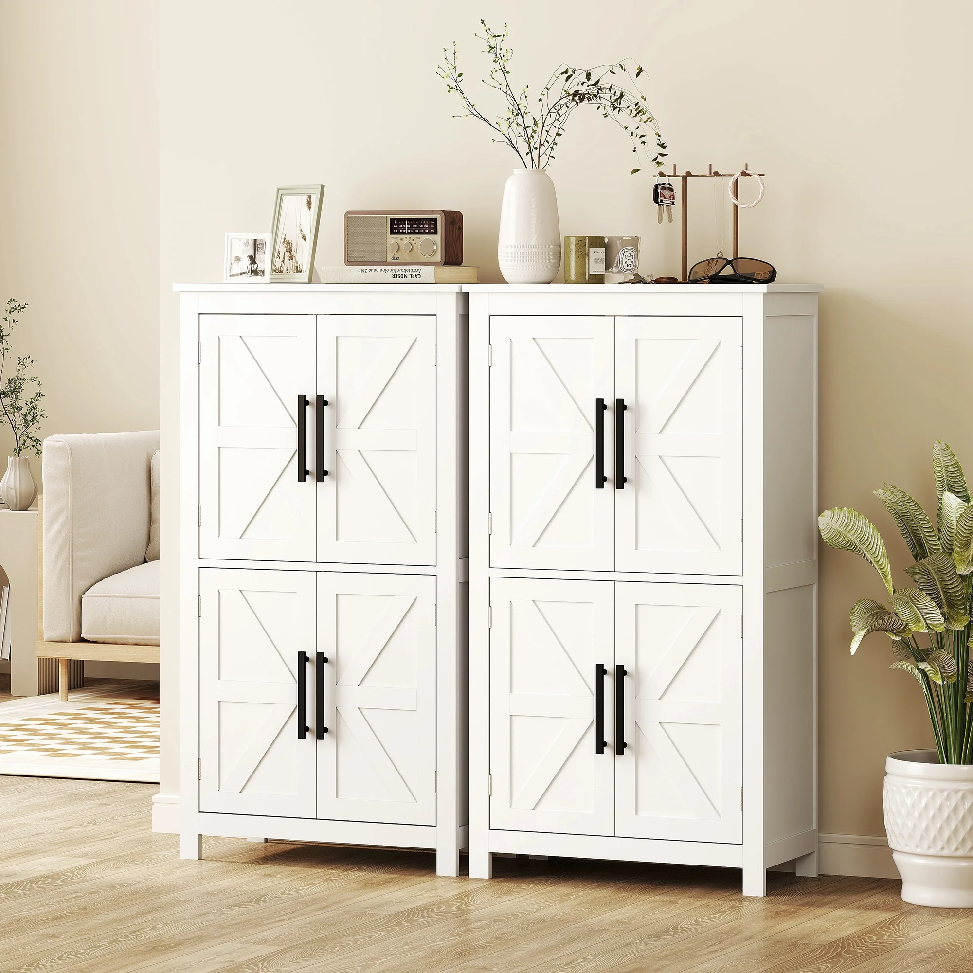 Bathroom Floor Cabinet, Farmhouse Bathroom Cabinet with Doors, White - Image 8