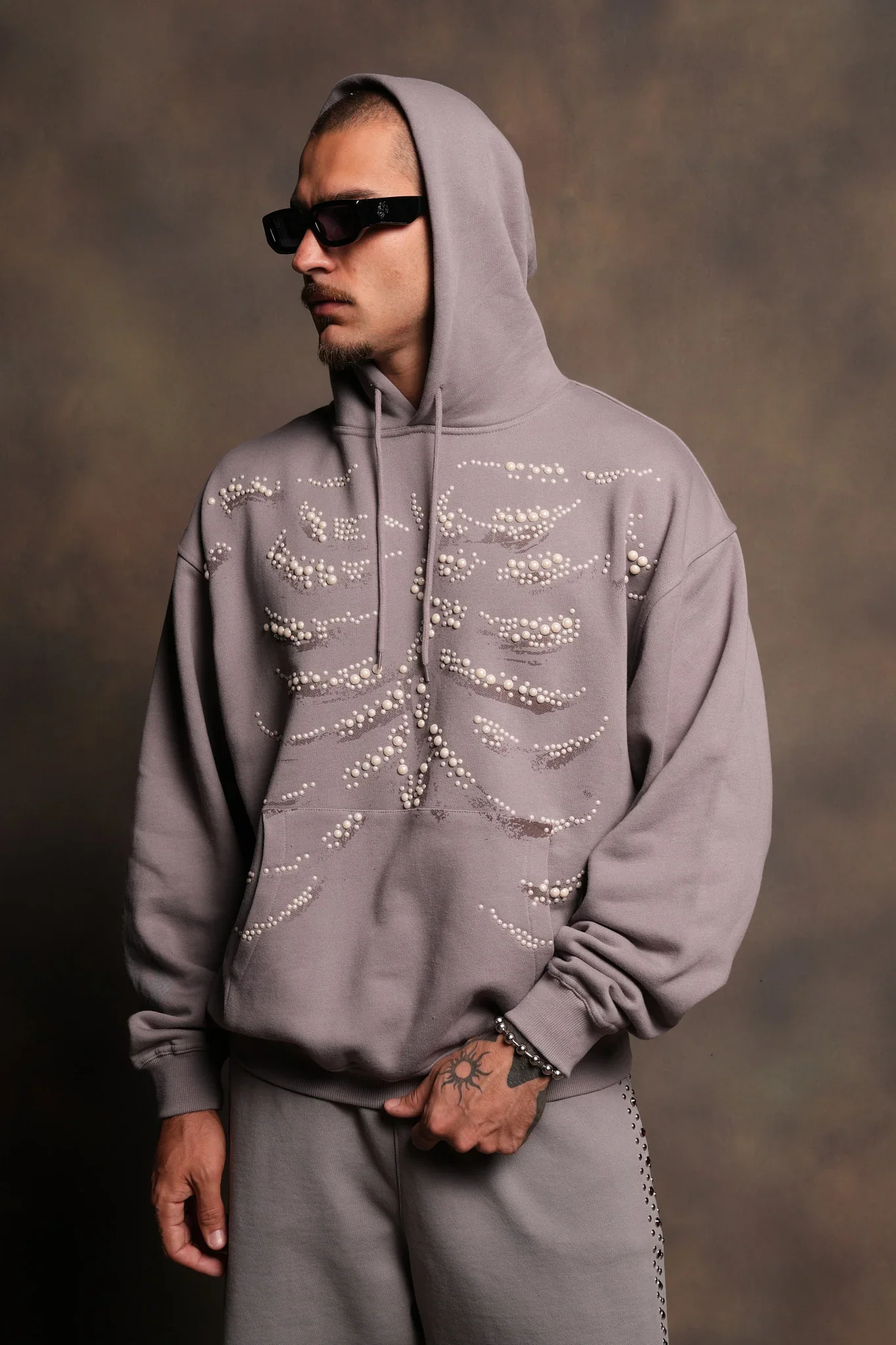 Bone Cage Bishop Hoodie In Pale Gray