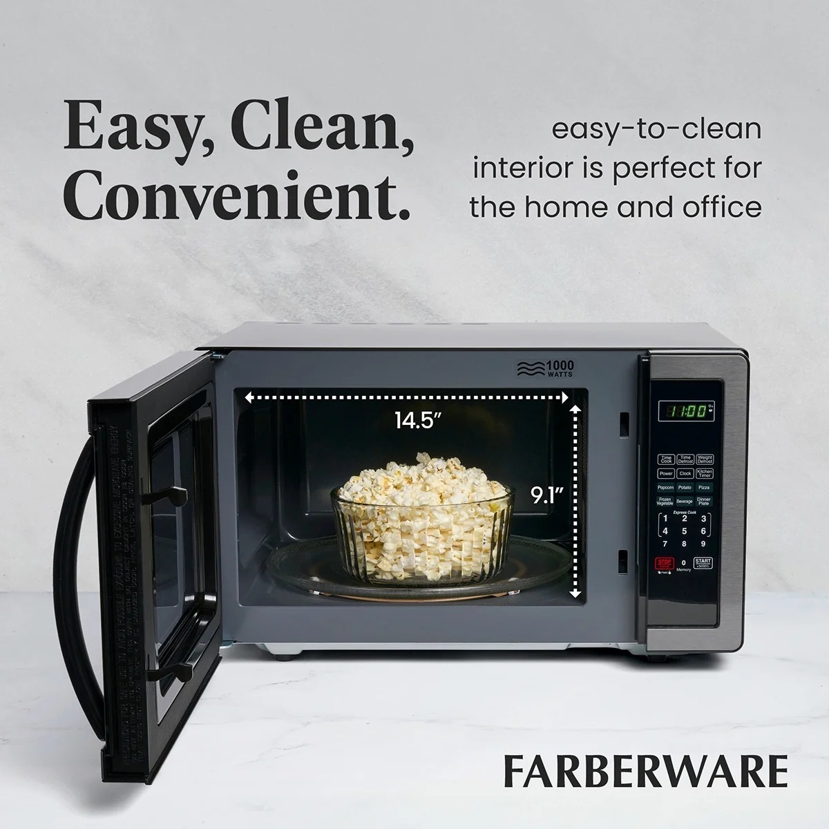 Stainless Steel Countertop Microwave Oven with Child Lock, 1.1 Cu Ft Black Stainless(Black Stainless) - Image 8