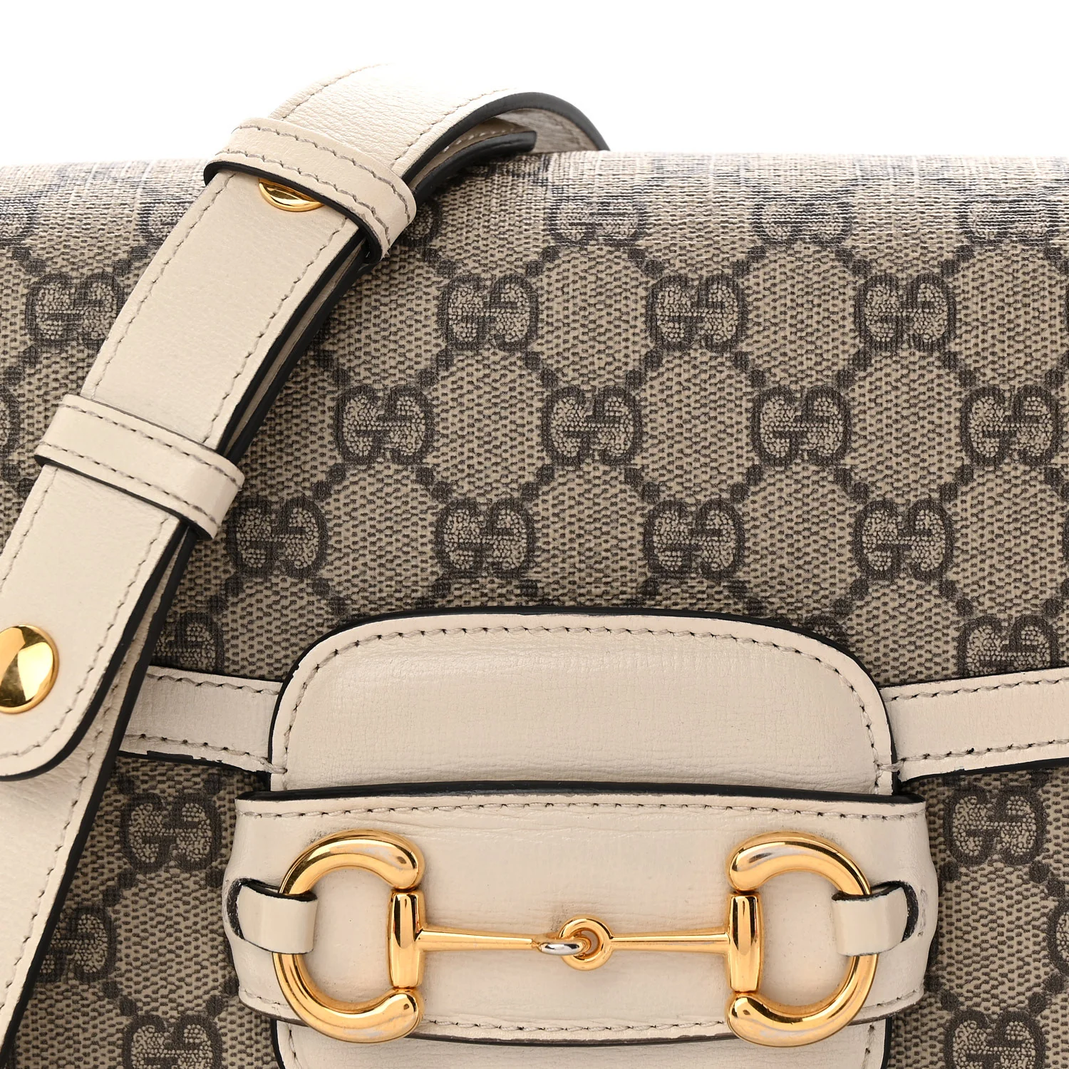 GG Supreme Monogram Horsebit 1955 Shoulder Bag Beige Mystic White