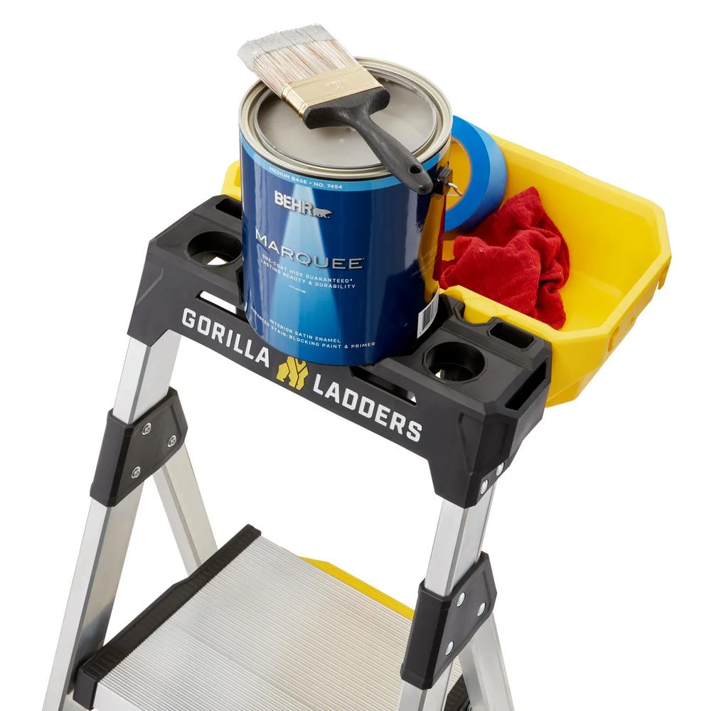 Removable Dual Platform Heavy Duty Ladder With Project Bucket, 5.5 ft, Aluminum, Multicolor - Image 10
