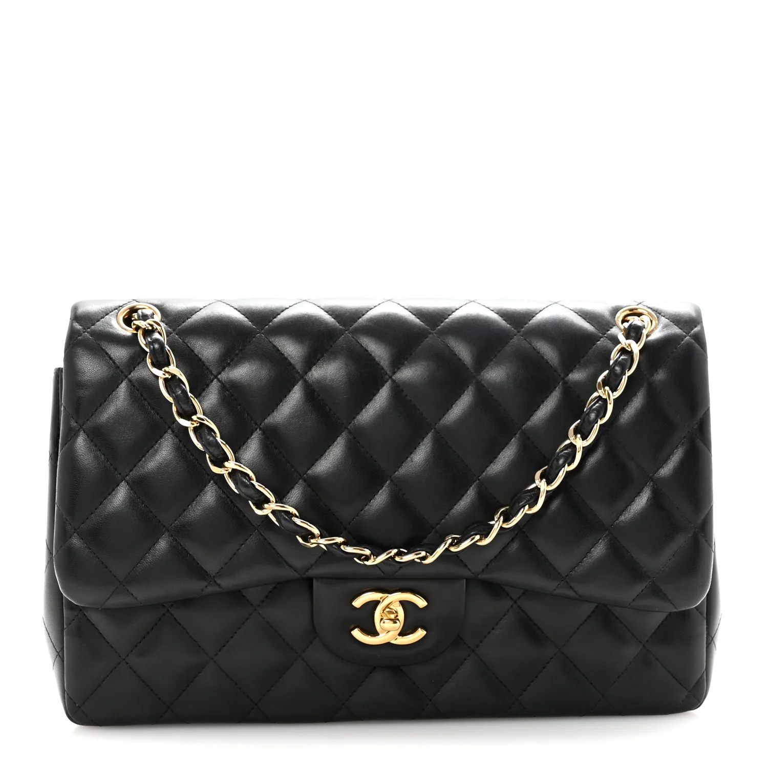 Lambskin Quilted Jumbo Double Flap Black