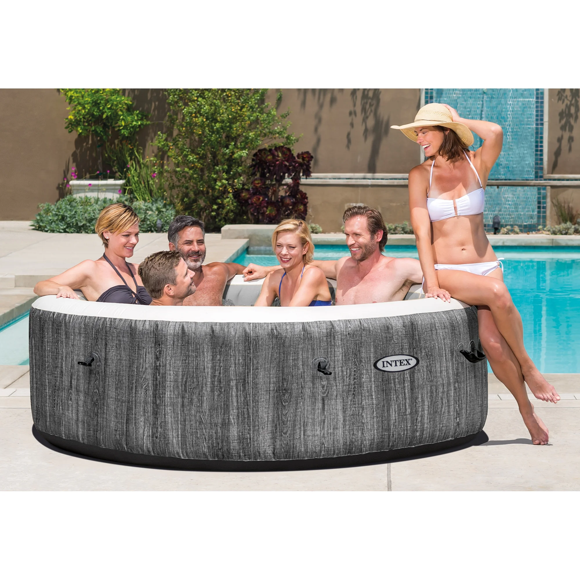 INTEX Purespa Plus Greywood Deluxe 4 Person Inflatable Spa W/ Jets