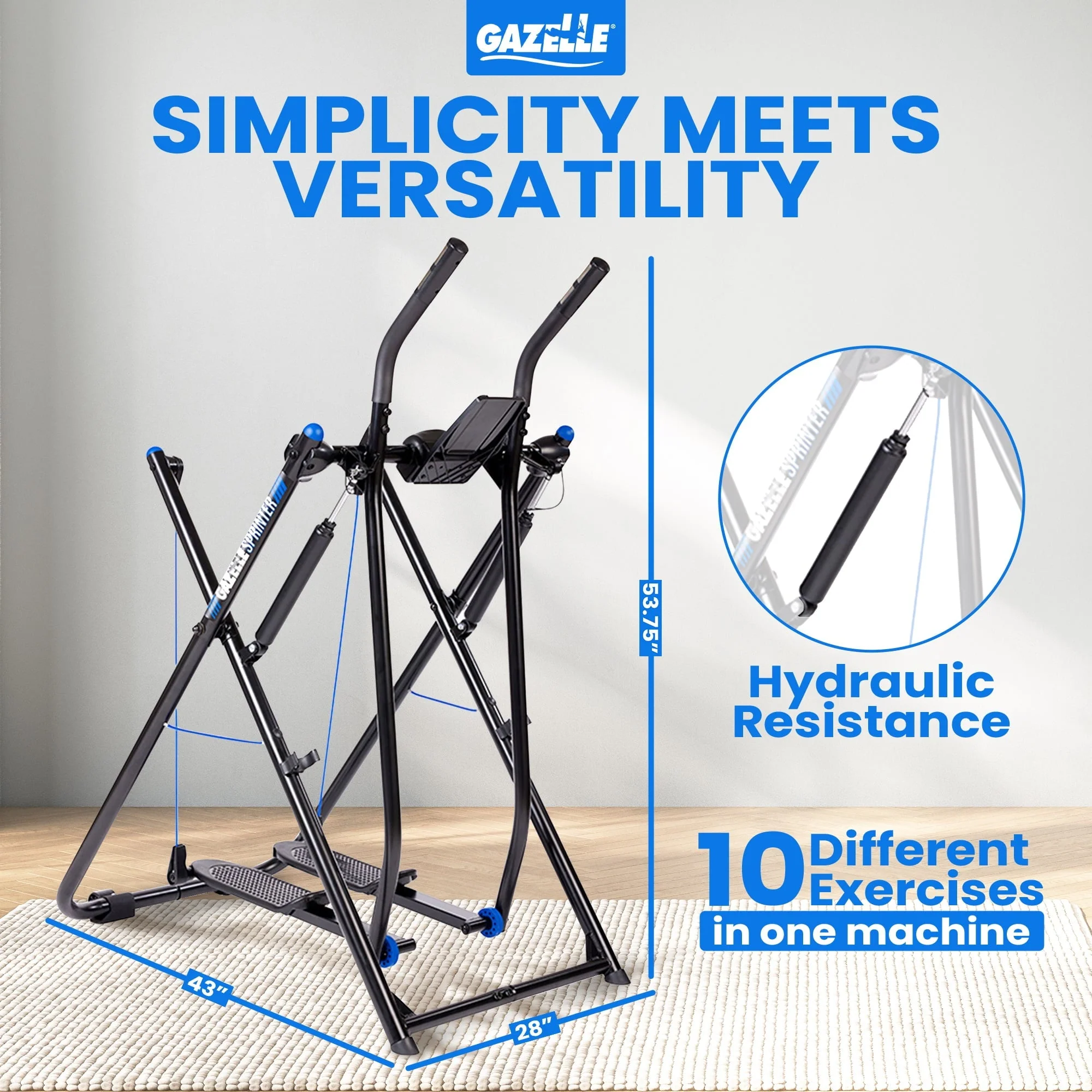 Gazelle Sprinter Low Impact Exercise Machine W/ Grip Pulse Fitness Tracker