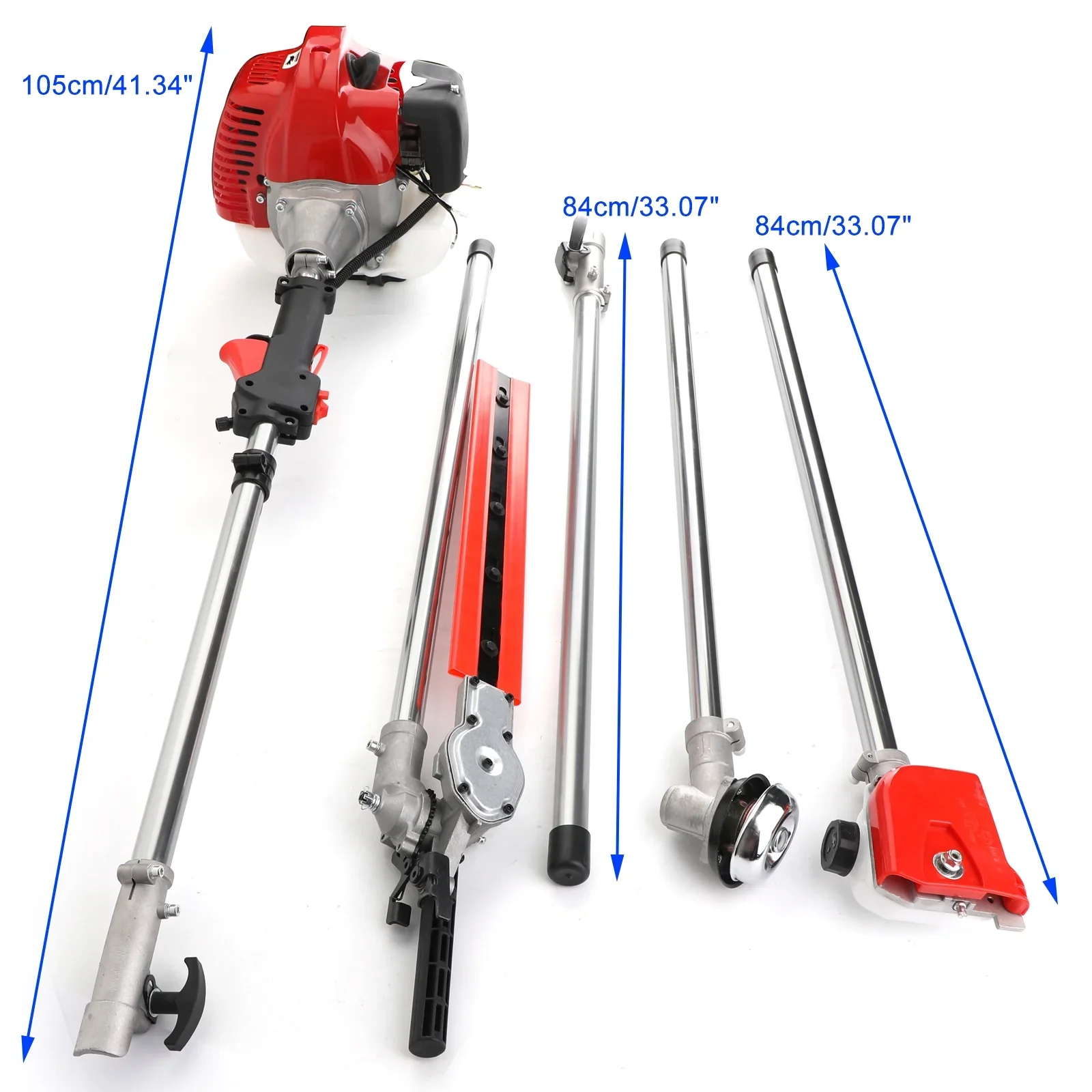 TOPTENG 52cc 2 Stroke 5 in 1 Gas Engine Multi Garden Tool, Hedge & String Trimmer, Brush Cutter, Edger, Pole Saw Chainsaw Pruner with Extension Pole, Trimming Combo Brushcutter Kit for Yard Lawn Care