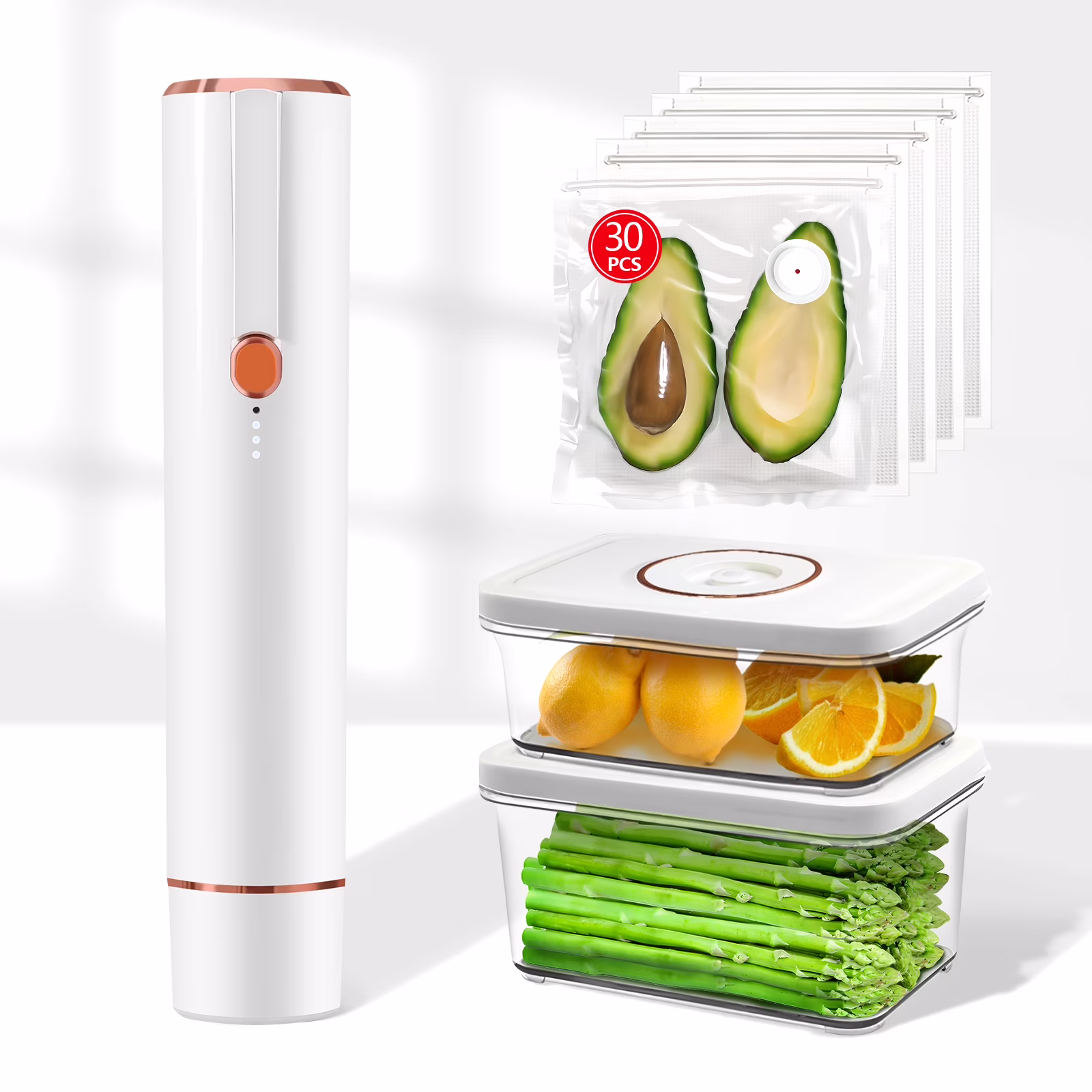 Vixino Vacuum Sealer for Food Storage Compact Vac Sealer Kit: Handheld Vacuum Sealer + 3 Containers + 30 Reusable Bags| Keep Food Fresh Anywhere