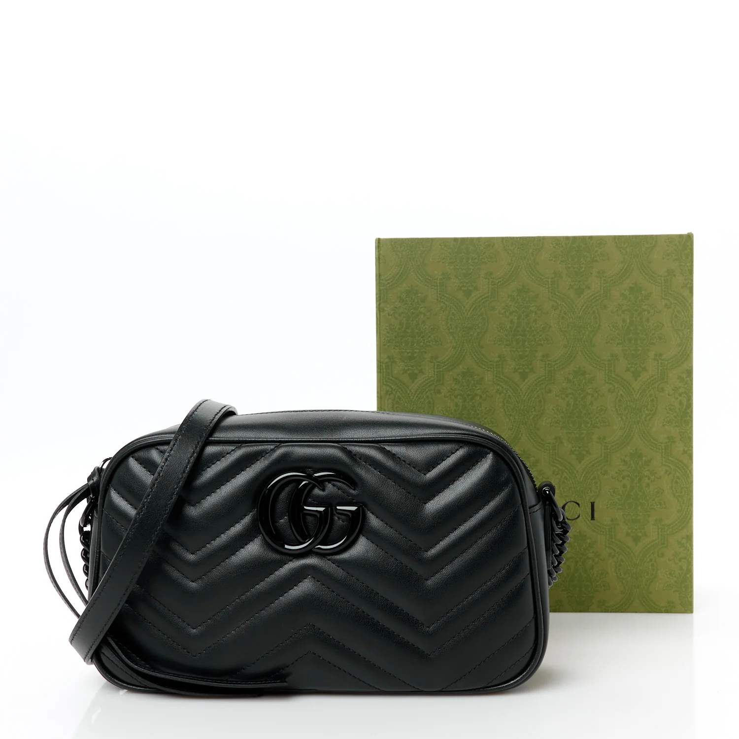 Calfskin Matelasse Monochrome Small GG Marmont Chain Shoulder Bag Black