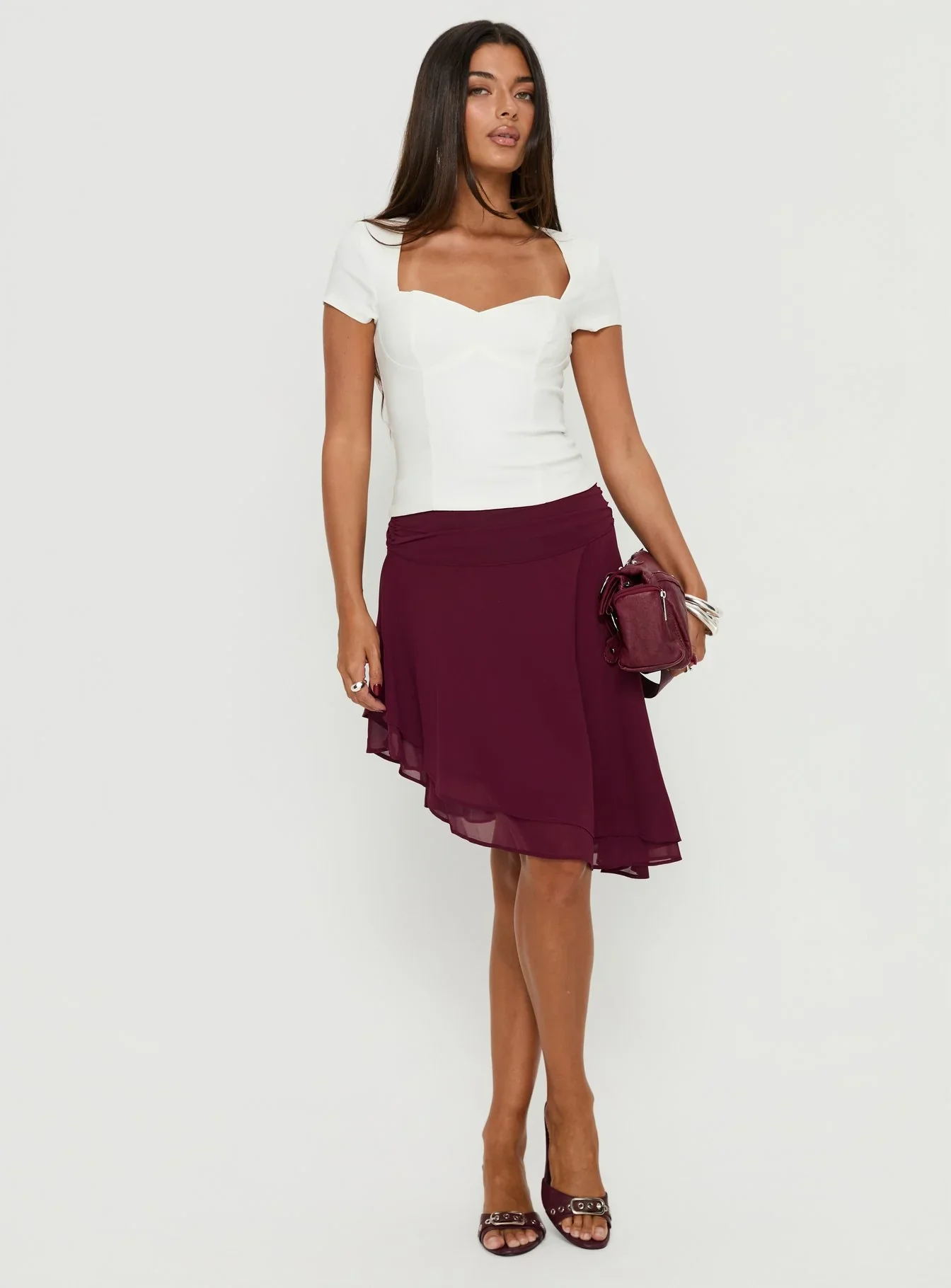 Evanescence Asymmetrical Midi Skirt Cherry