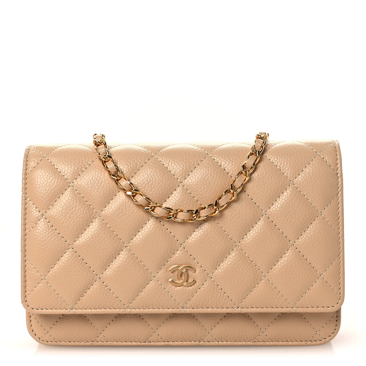 Caviar Quilted Wallet on Chain WOC Beige