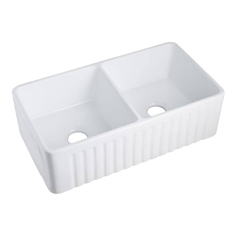 DeerValley DV-1K028 Eclipse 33 L x 18 W Dual Basin White Ceramic Farmhouse Kitchen Sink-Instock