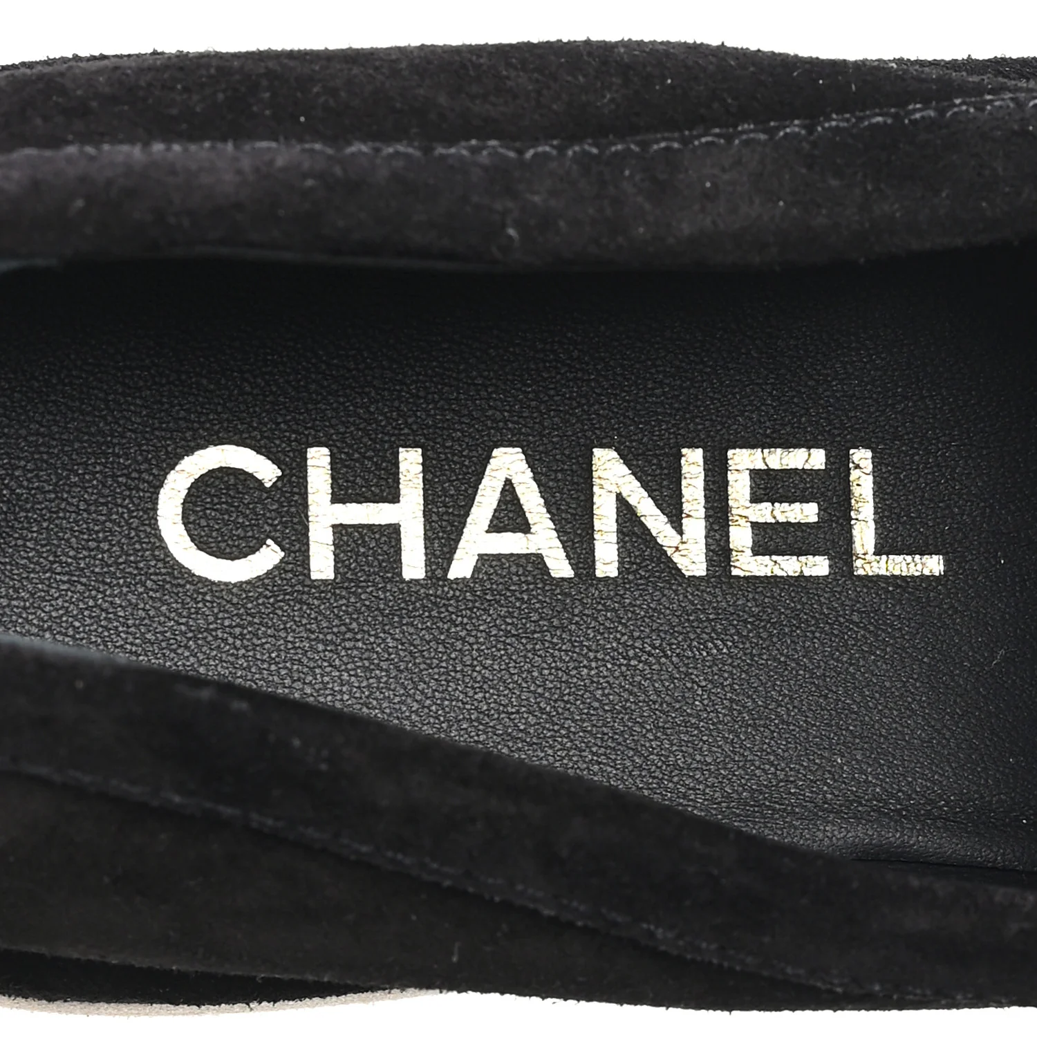 Suede Calfskin Pearl CC Moccasin Loafers 38.5 Black