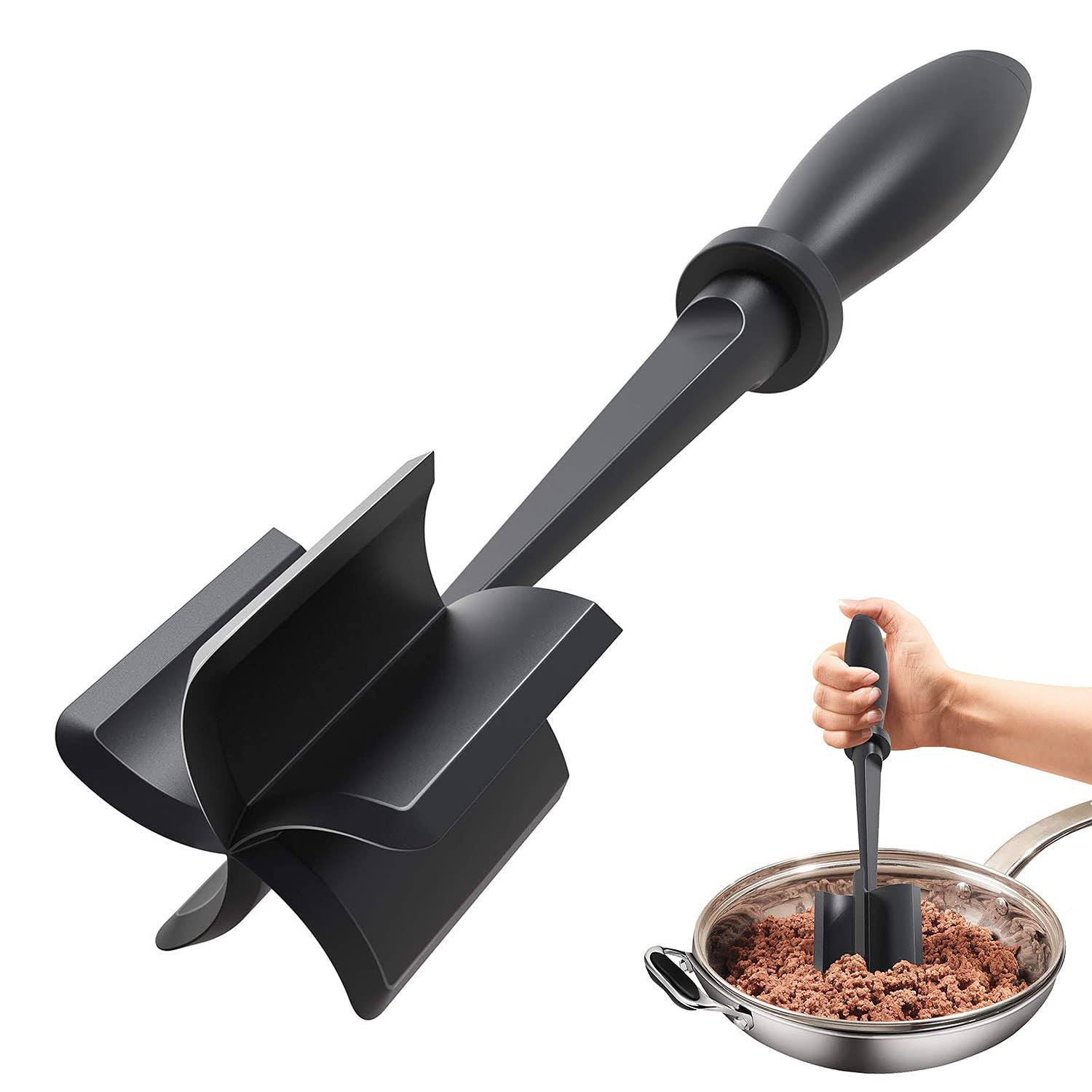 Upgrade Meat Chopper, Heat Resistant Meat Masher for Hamburger Meat, Ground Beef Smasher, Nylon Hamburger Chopper Utensil, Ground Meat Chopper, Non