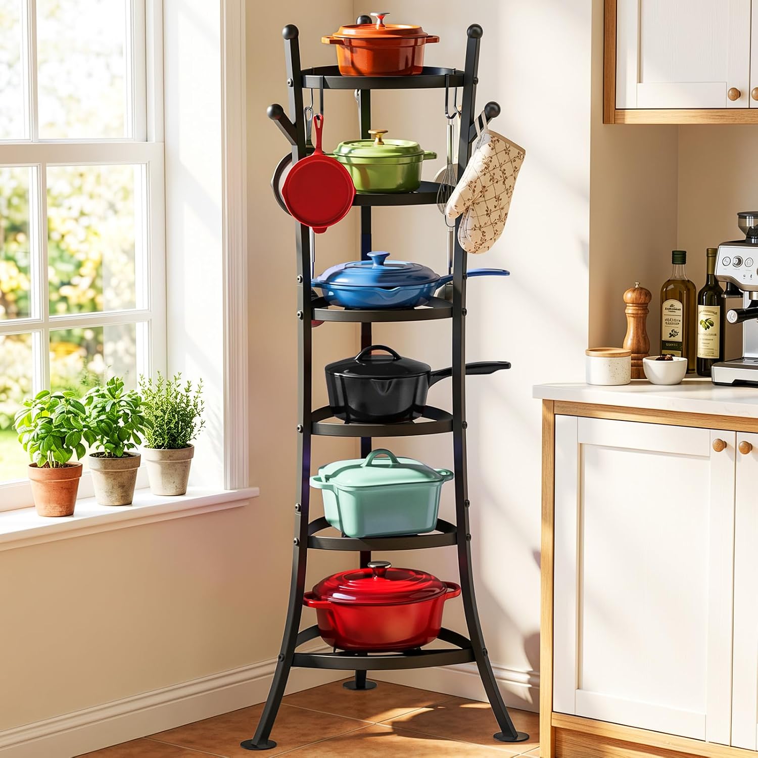 Housolution 6 Tier Cast Iron Pot Organizer Pan Rack Cookware Storage Tower