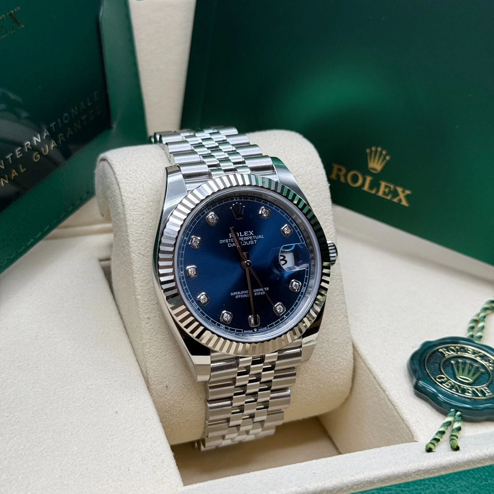 [Super Clone]RLX  Datejust 41mm Swiss Replica Watch | Blue Dial with Diamonds Ref 126334