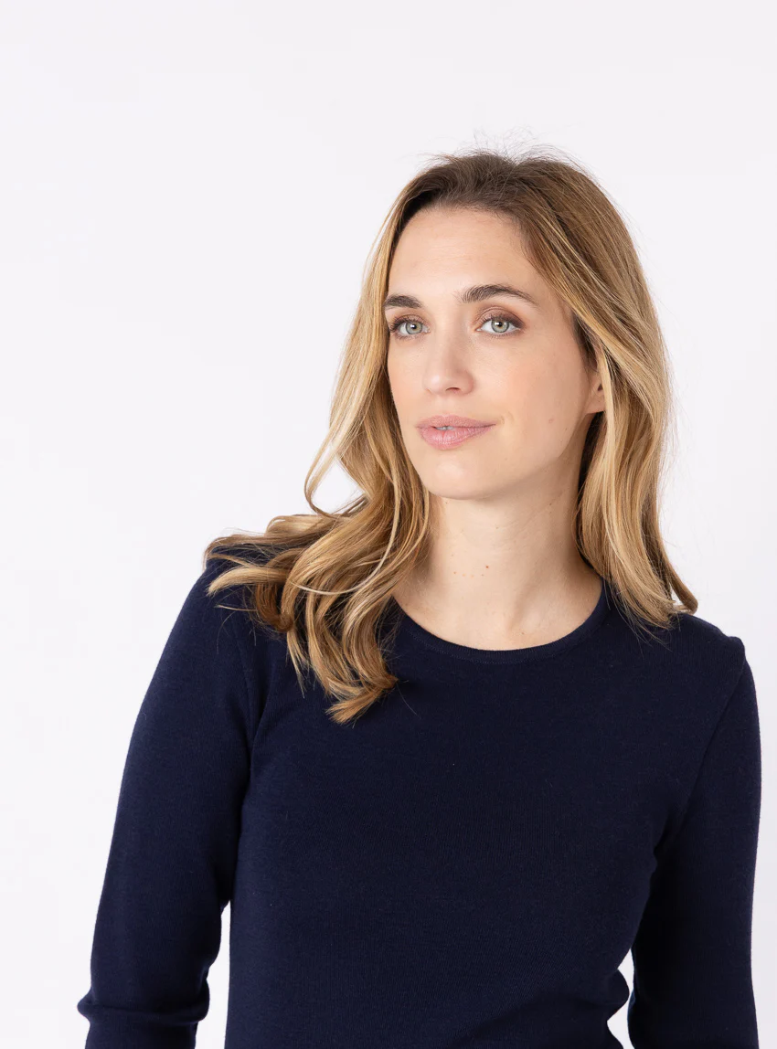 Tee-shirt thermique manches longues femme en laine merinos bleu marine