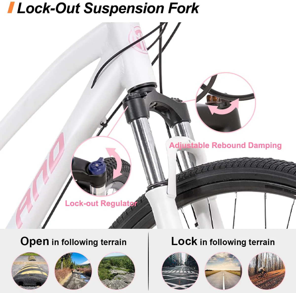 Hiland 700C Hybrid Bicycle Aluminum Shimano 24 Speeds with Lock - Out Suspension Fork Disc Brake City Commuter Comfort Bike