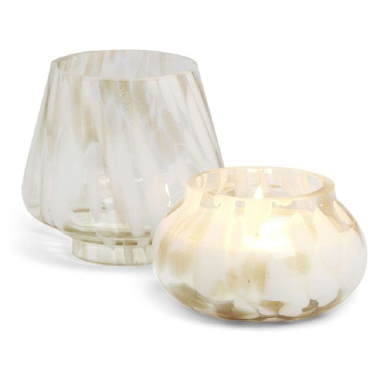 Bougie lampe 25H en verre blanc et beige senteur fleur d'oranger Ø11,2xH15cm