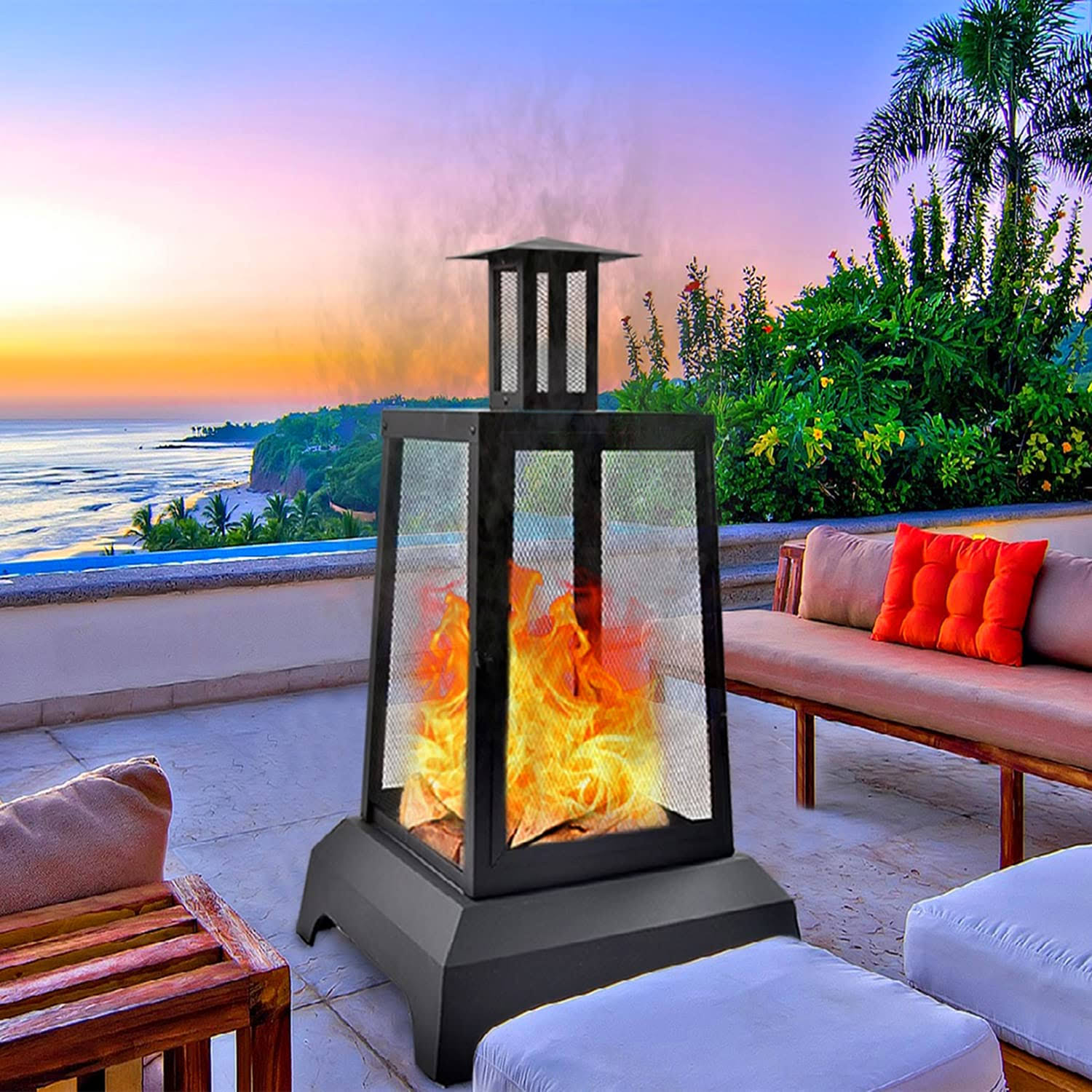 Large Fire Pit Steel Wood Burning Outdoor Fireplace Tower 44