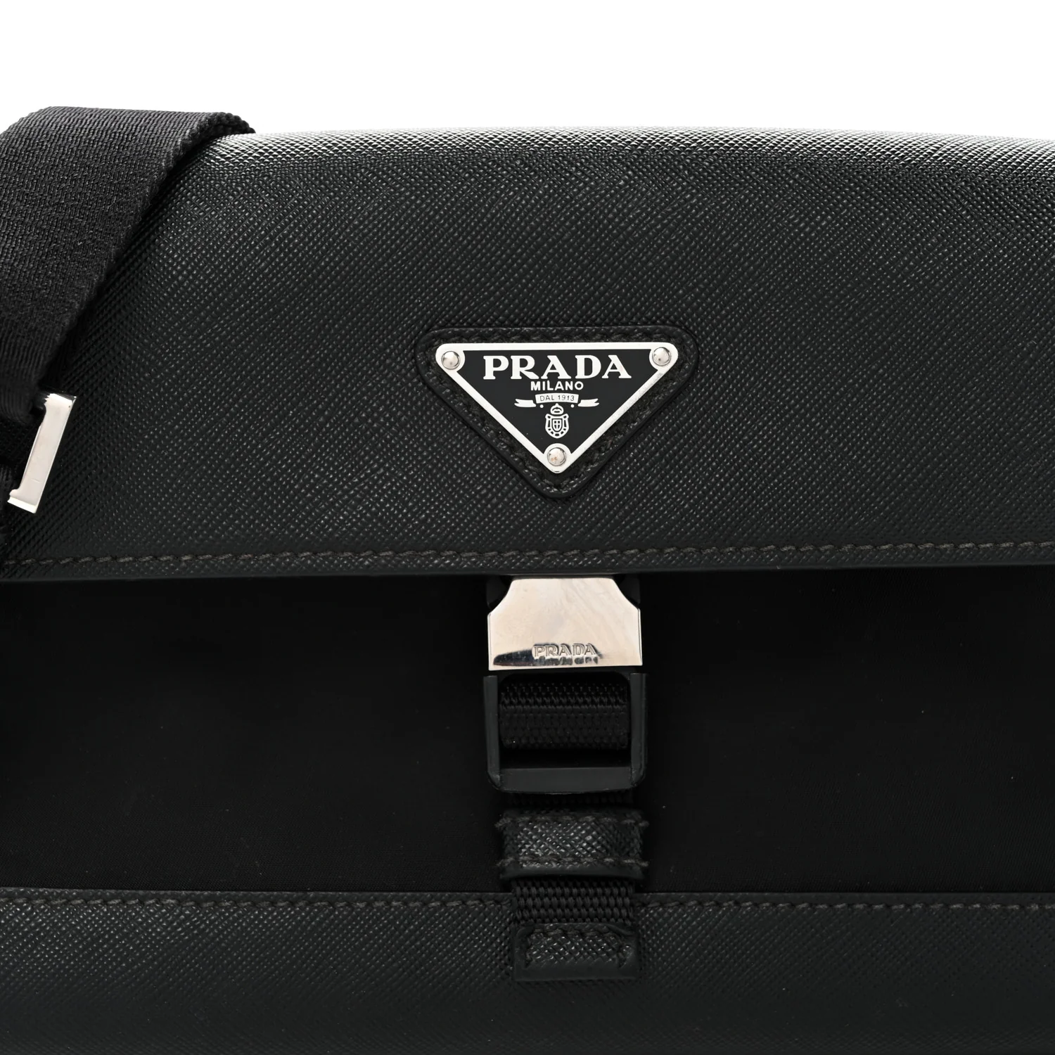 Re-Nylon Saffiano Triangle Shoulder Bag Black