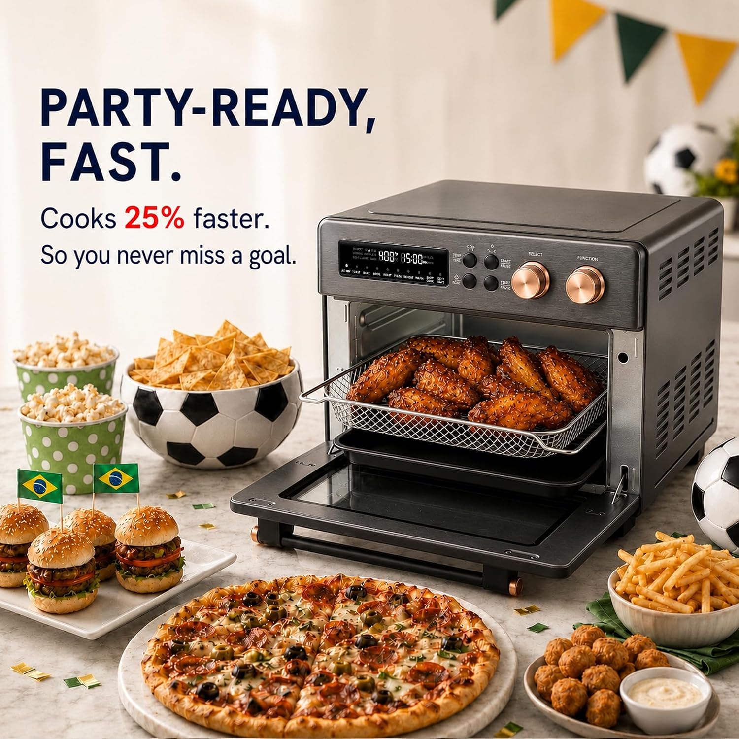 VAL CUCINA Infrared Heating 26.3 QT Air Fryer Toaster Oven, Large Countertop Convection Oven 10-in-1 Combo, 6-Slice Toast, Enamel Baking Pan Easy Clean with Recipe Book, Black Matte Stainless Steel