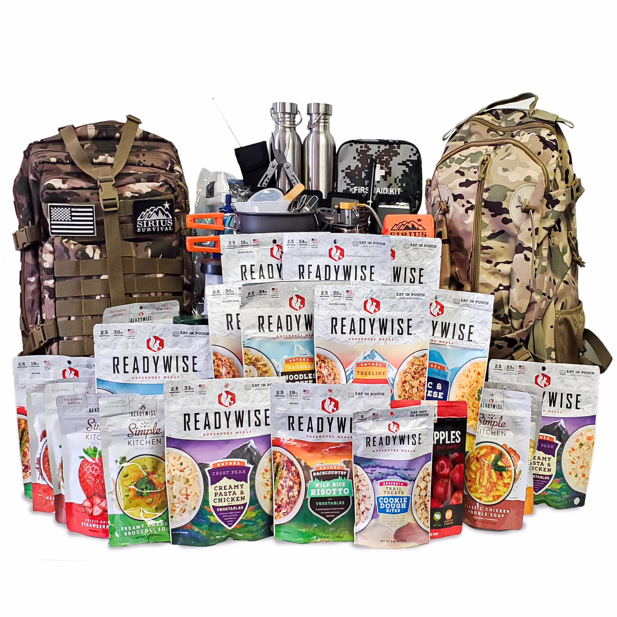72 Emergency Survival Kit/Backpack �C 72 Hour for 2 People �C Disaster Preparedness �C Delicious Food, Gear, Lighting, First Aid, Tools More Camo(Camo)