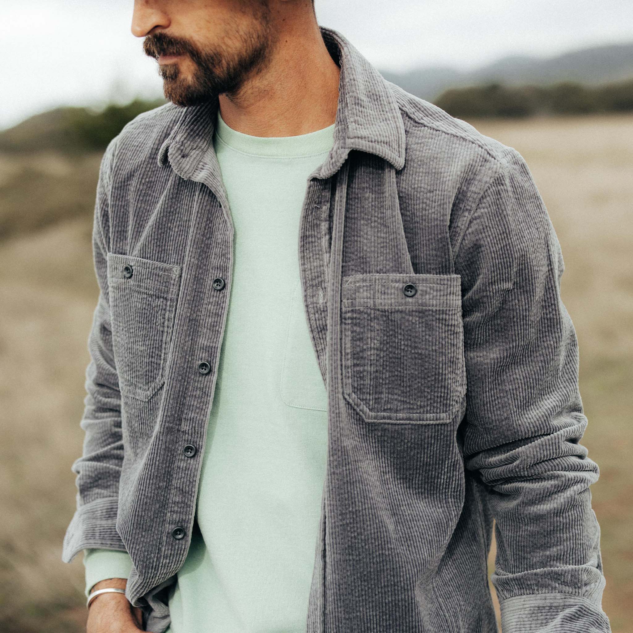 Chemise utilitaire en crêpe velours côtelé anthracite foncé