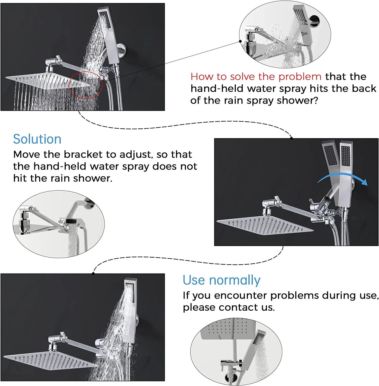 G - Promise All Metal Dual Square Shower Head Combo, 8