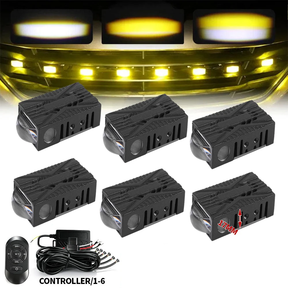 Multi-Mode Smart Control Module LED Grille Light Kit 17mm 1-to-4/6 Dual-Color White/Yellow LED System with Custom Brackets for Offroad Truck UTV