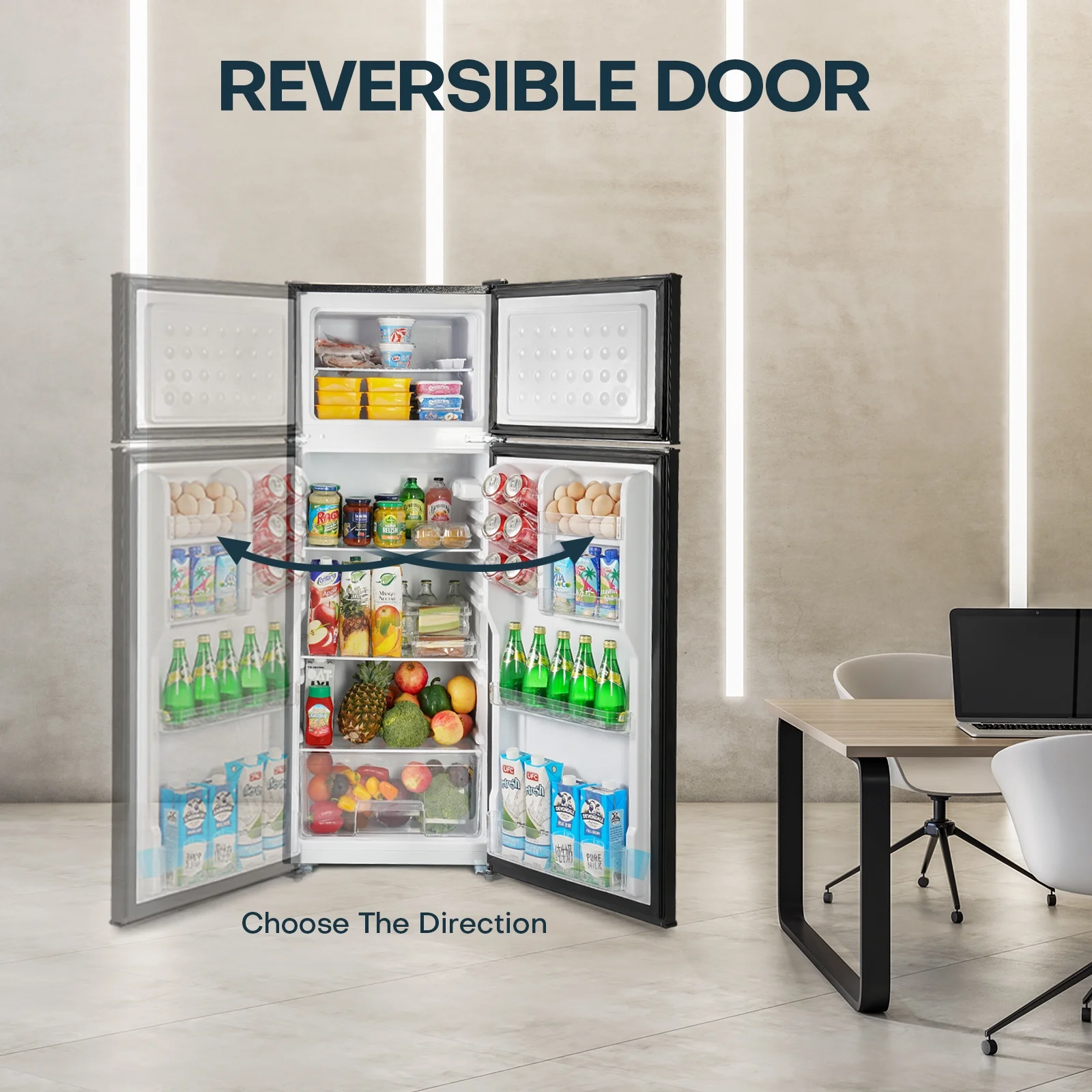 7 7 Cu ft Top Freezer Refrigerator, Two Door Refrigerator Large Capacity with Adjustable Thermostat and Reversible Door, BD75 Black(Black) Image 4