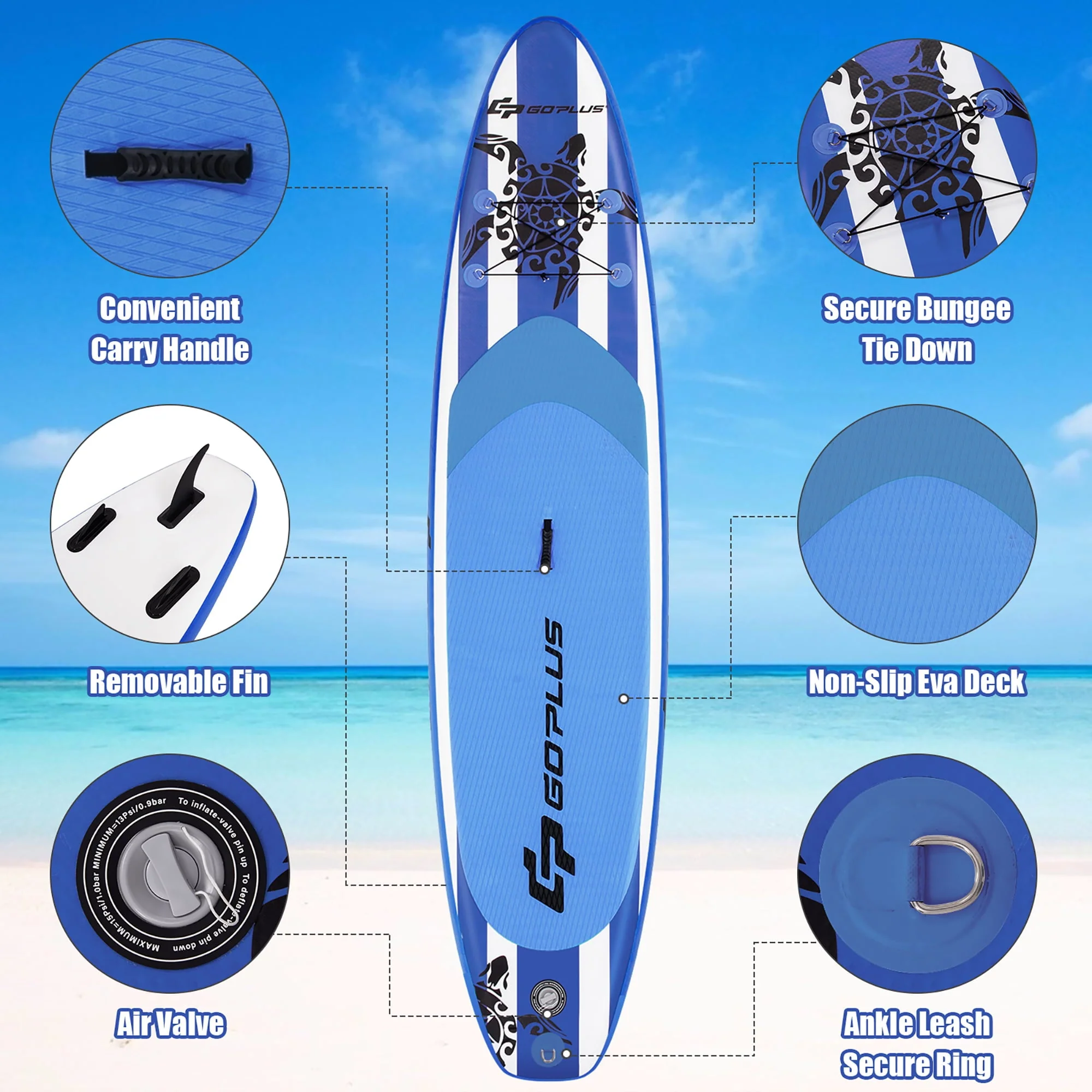 11’ Inflatable Stand Up Paddle Board SUP W/Carrying Bag Aluminum Paddle Navy - Image 5