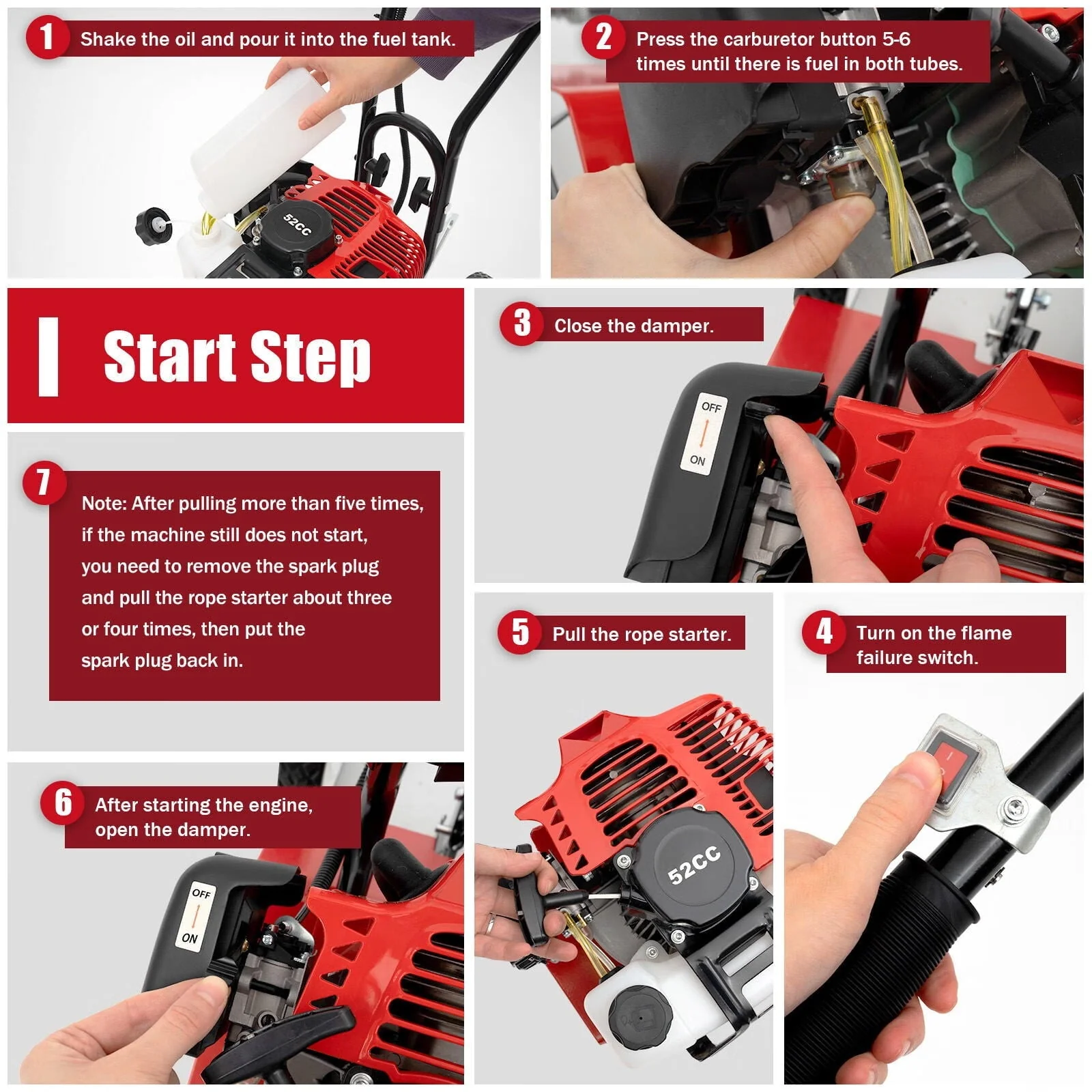 Wuzstar 52CC 2 Stroke Gasoline Engine Rototiller Mini Garden Single Cylinder Tiller Cultivator Image 3