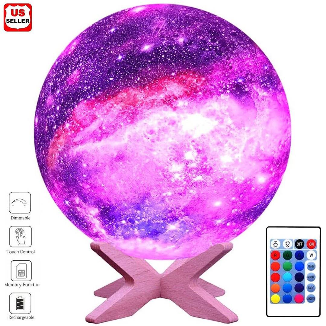 GDPETS Moon Lamp, Kids Night Light Galaxy Lamp 16 Colors Moon Light with Wood Stand - Remote Touch Control USB Rechargeable Gift