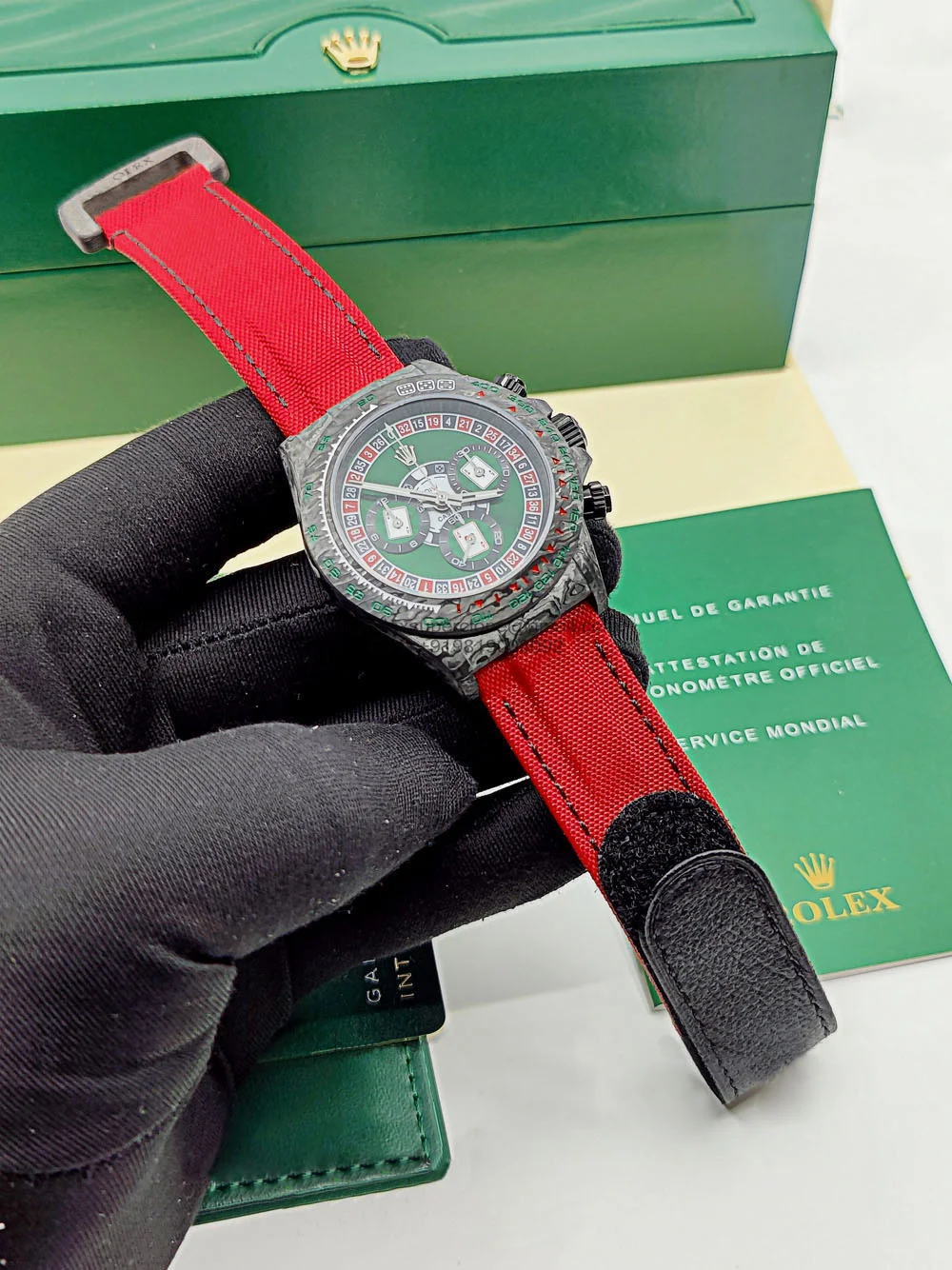 [Super Clone]Rolex Daytona DIW Carbon Lucky Player Casino Super Clone Swiss Replica Watch | Custom Made Limited Edition | 4130 Swiss Movement