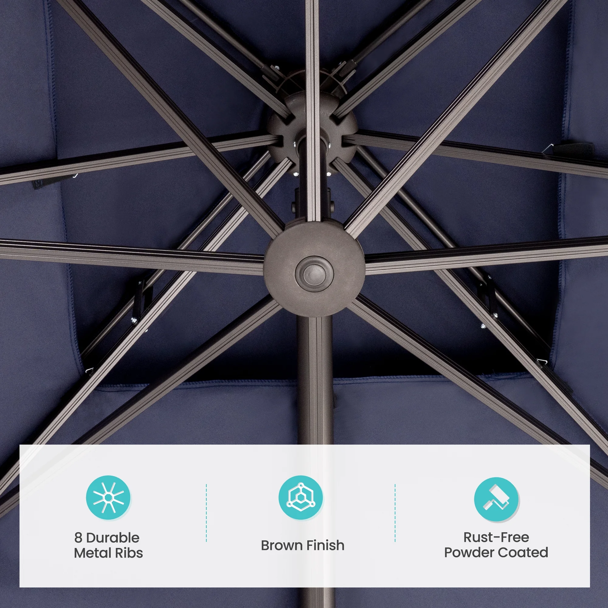 10 ft. x 10 ft. Square Double Top Patio Cantilever Umbrella, Navy Blue(Blue) - Image 6