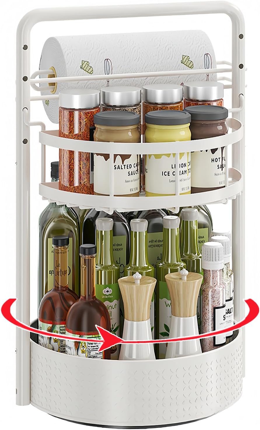 Rotating Spice Rack with Paper Towel Holder, Black
