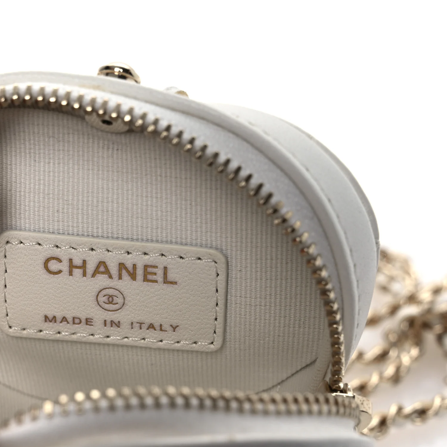 Lambskin Quilted CC In Love Heart Coin Purse With Chain White