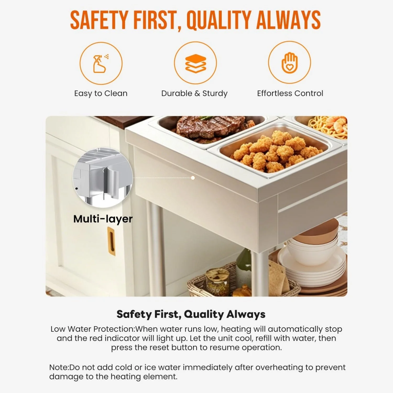 AECOJOY Commercial Food Warmer 1500W Electric Steam Table with 4x10QT Pans & Shelf