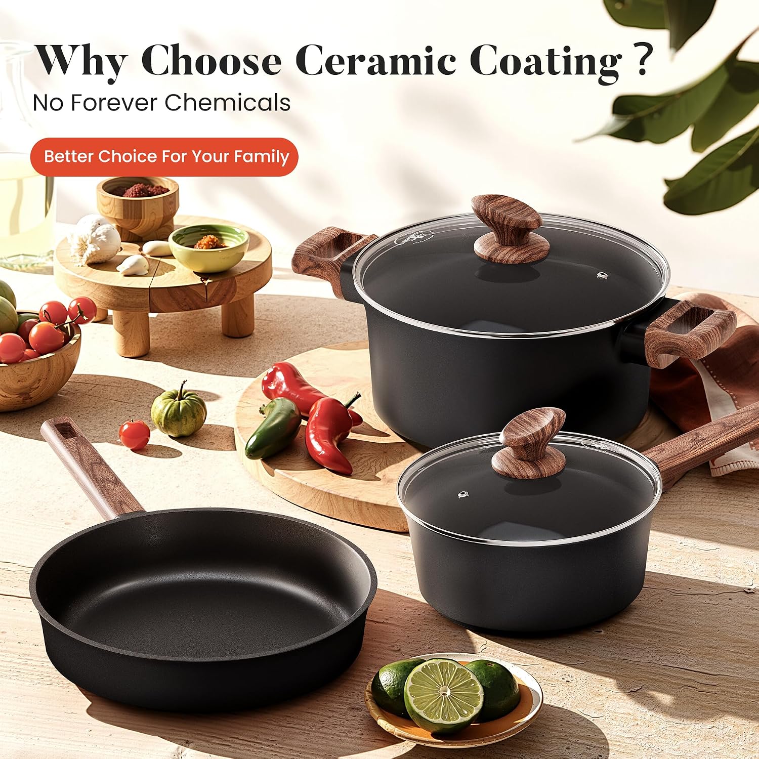 Kitchen Academy Ceramic Cookware Set, Pots and Pans Set Non Toxic