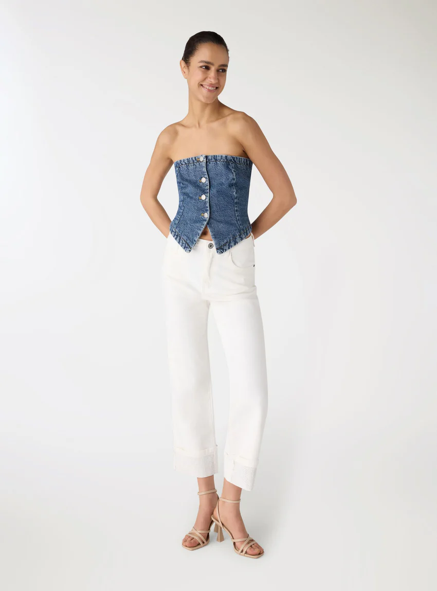 Terranova Top fascia in denim con bottoni