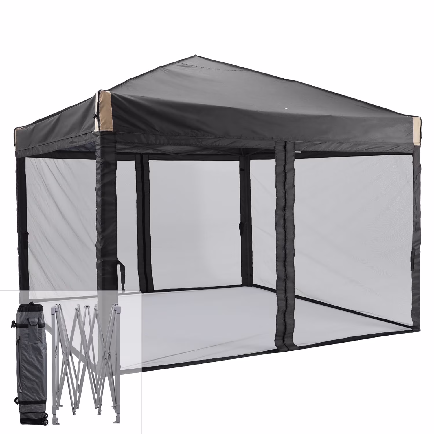 Aoodor 12'X12' Pop up Canopy with Removable Mesh Sidewalls, Outdoor Portable Instant Shelter Tent - Black