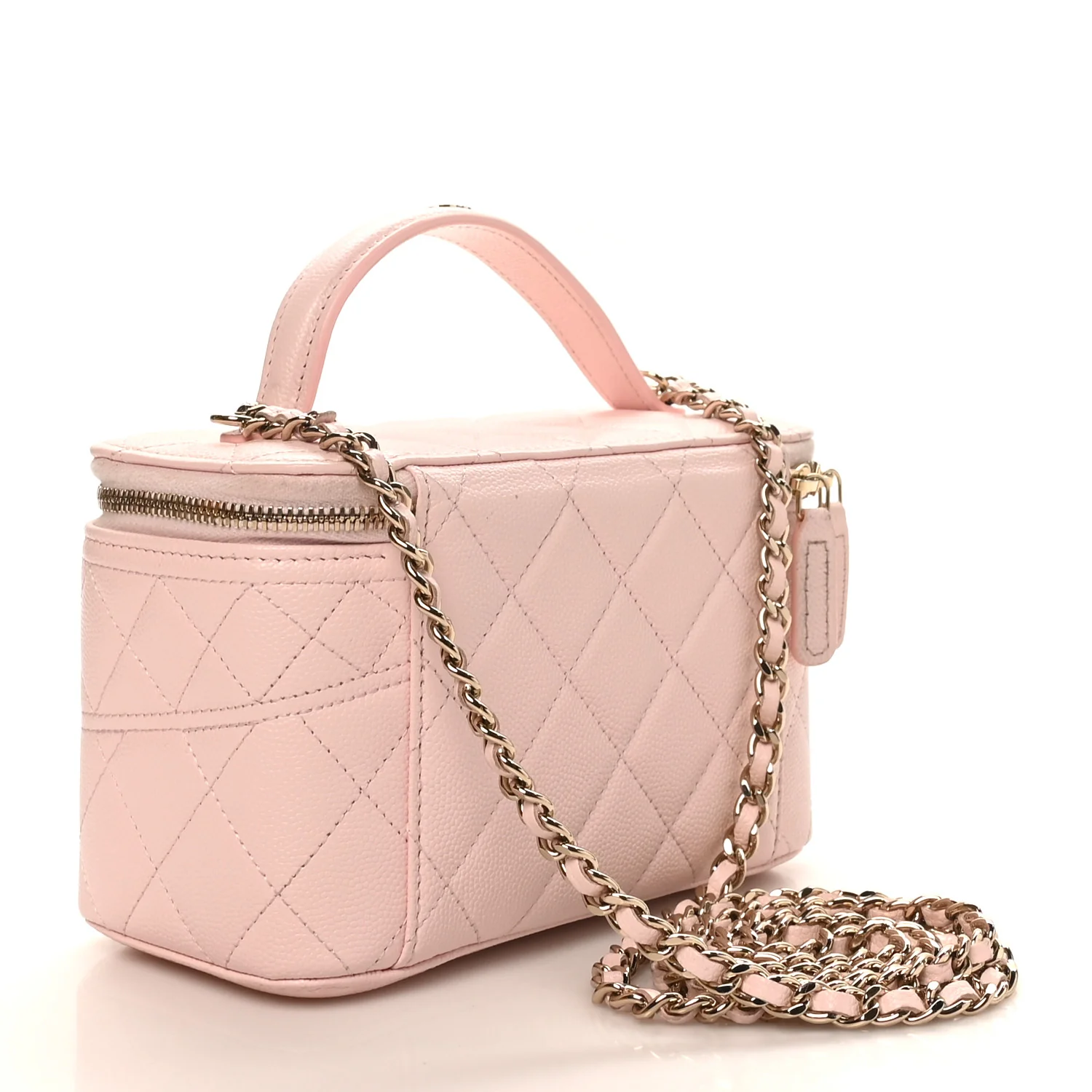 Caviar Quilted Top Handle Vanity With Chain Light Pink